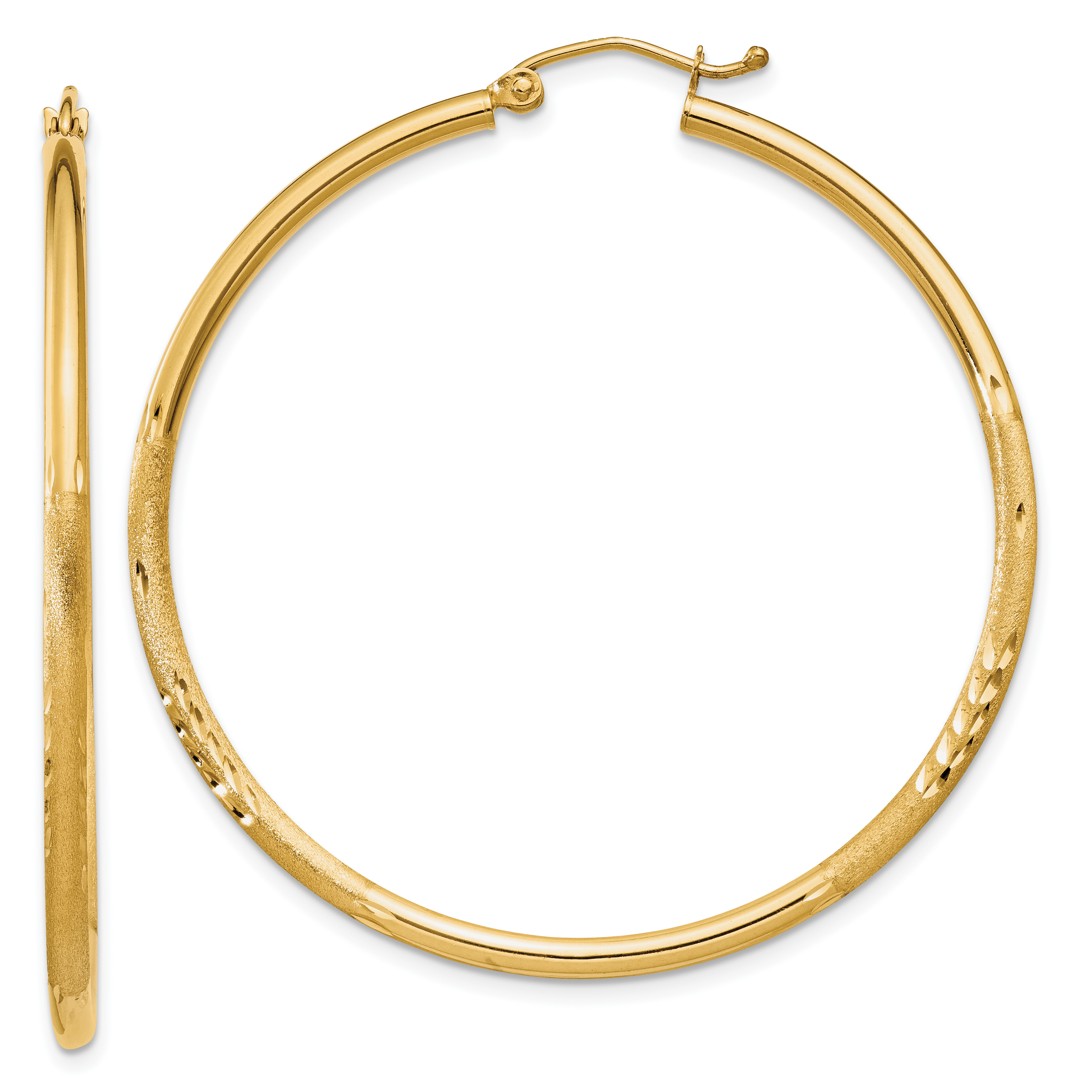  13 mm 10k Yellow Gold Satin and Diamond-cut Hoop Earrings  Unknown Friendly Weight 10K yellow gold - view 52