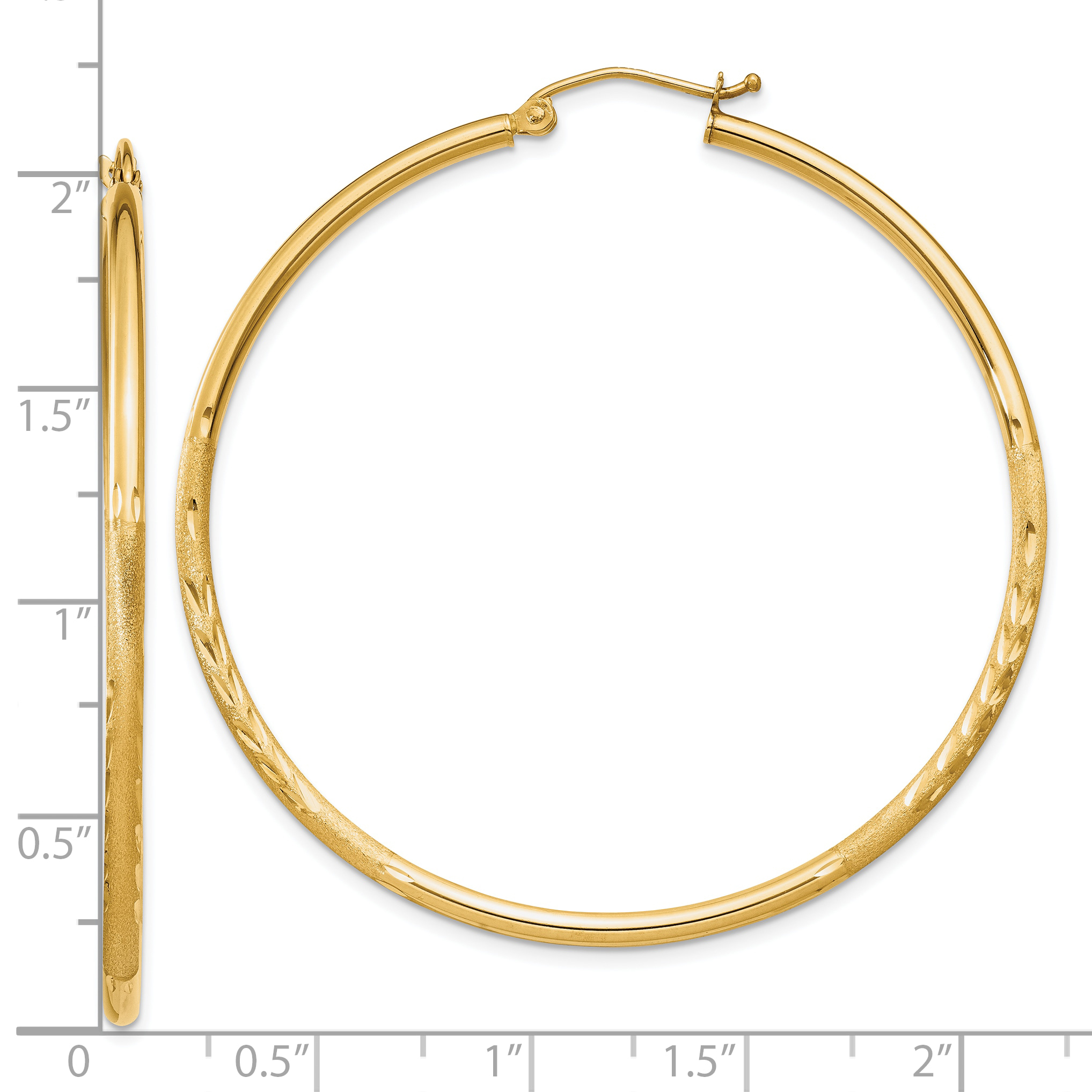  13 mm 10k Yellow Gold Satin and Diamond-cut Hoop Earrings  Unknown Friendly Weight 10K yellow gold - view 59