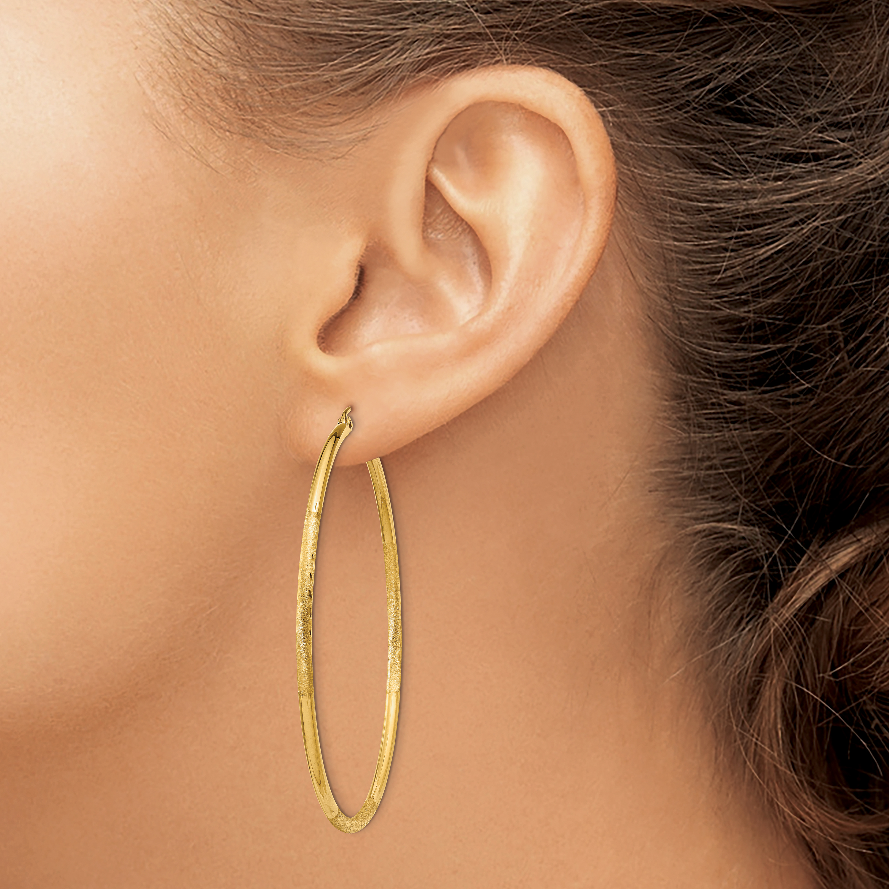  13 mm 10k Yellow Gold Satin and Diamond-cut Hoop Earrings  Unknown Friendly Weight 10K yellow gold - view 66