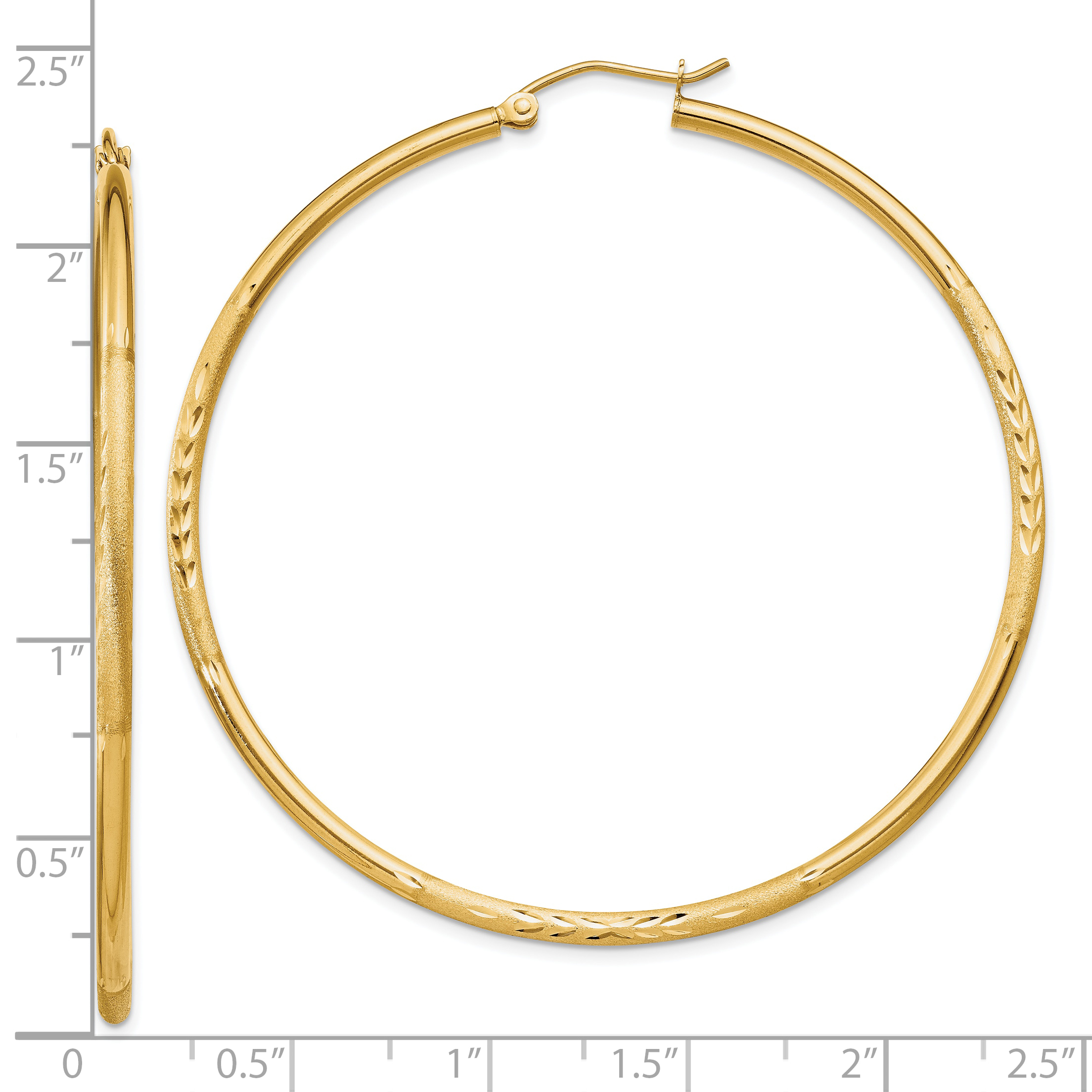  13 mm 10k Yellow Gold Satin and Diamond-cut Hoop Earrings  Unknown Friendly Weight 10K yellow gold - view 67