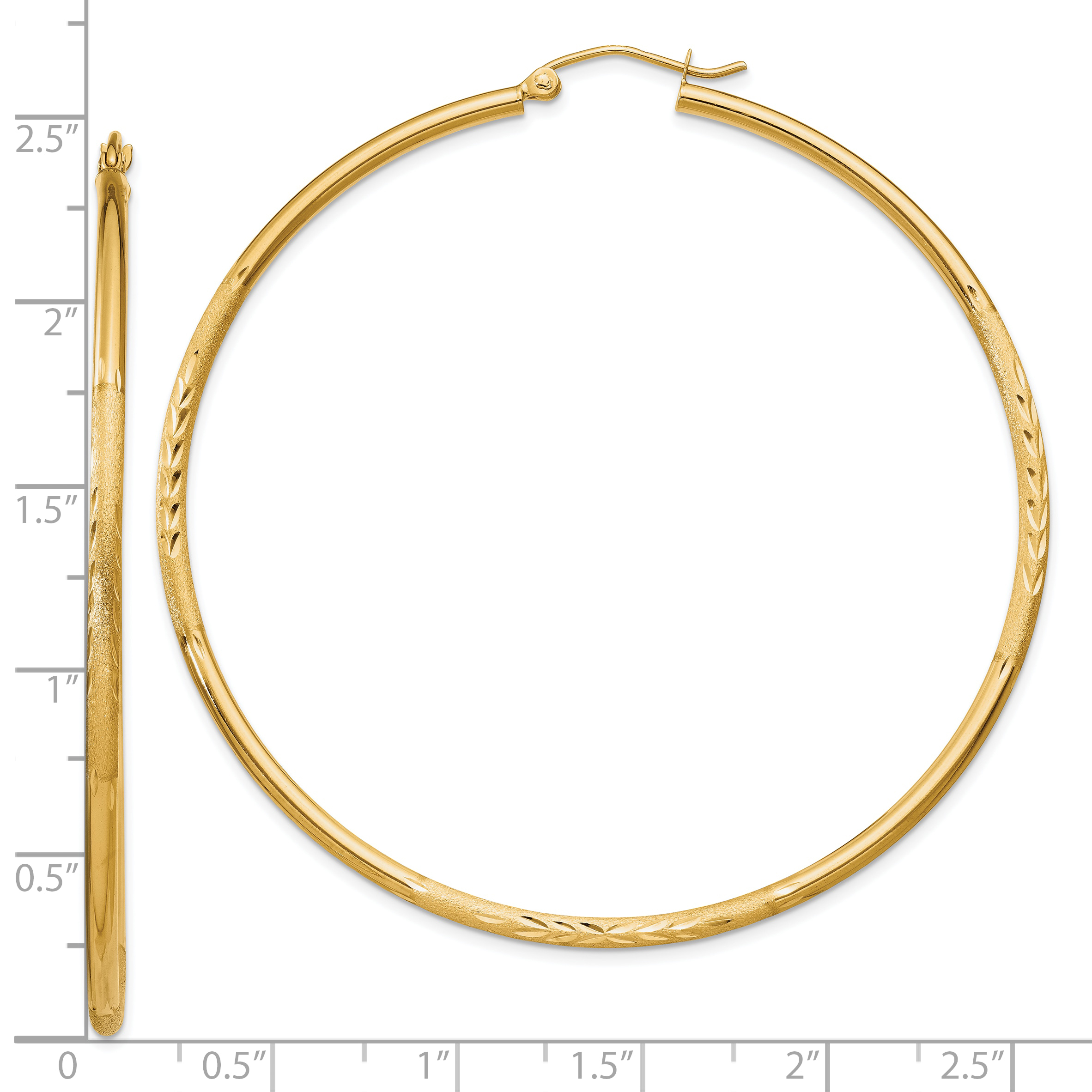  13 mm 10k Yellow Gold Satin and Diamond-cut Hoop Earrings  Unknown Friendly Weight 10K yellow gold - view 75
