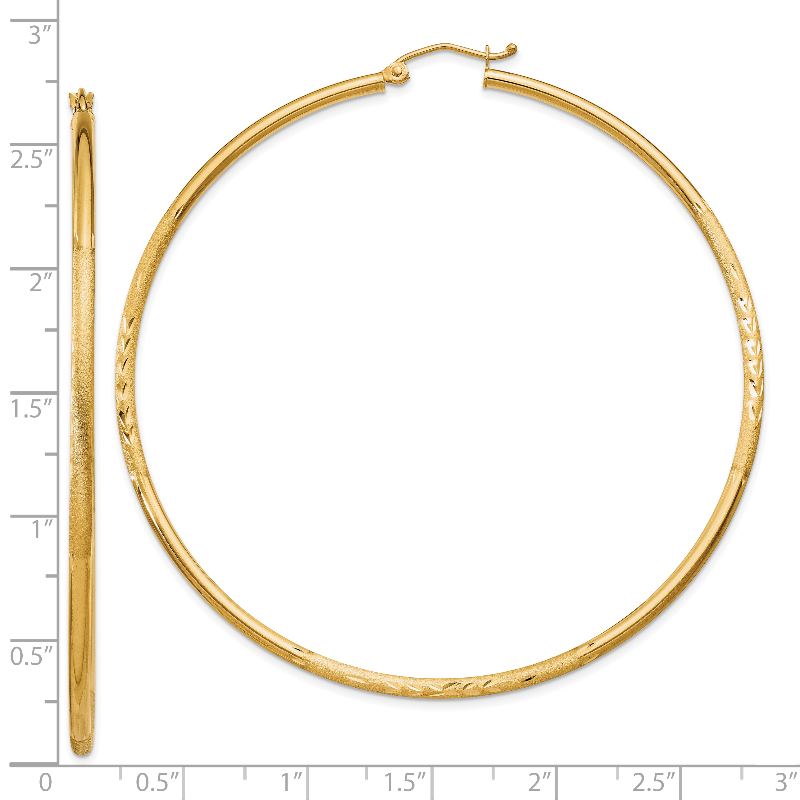  13 mm 10k Yellow Gold Satin and Diamond-cut Hoop Earrings  Unknown Friendly Weight 10K yellow gold - view 79