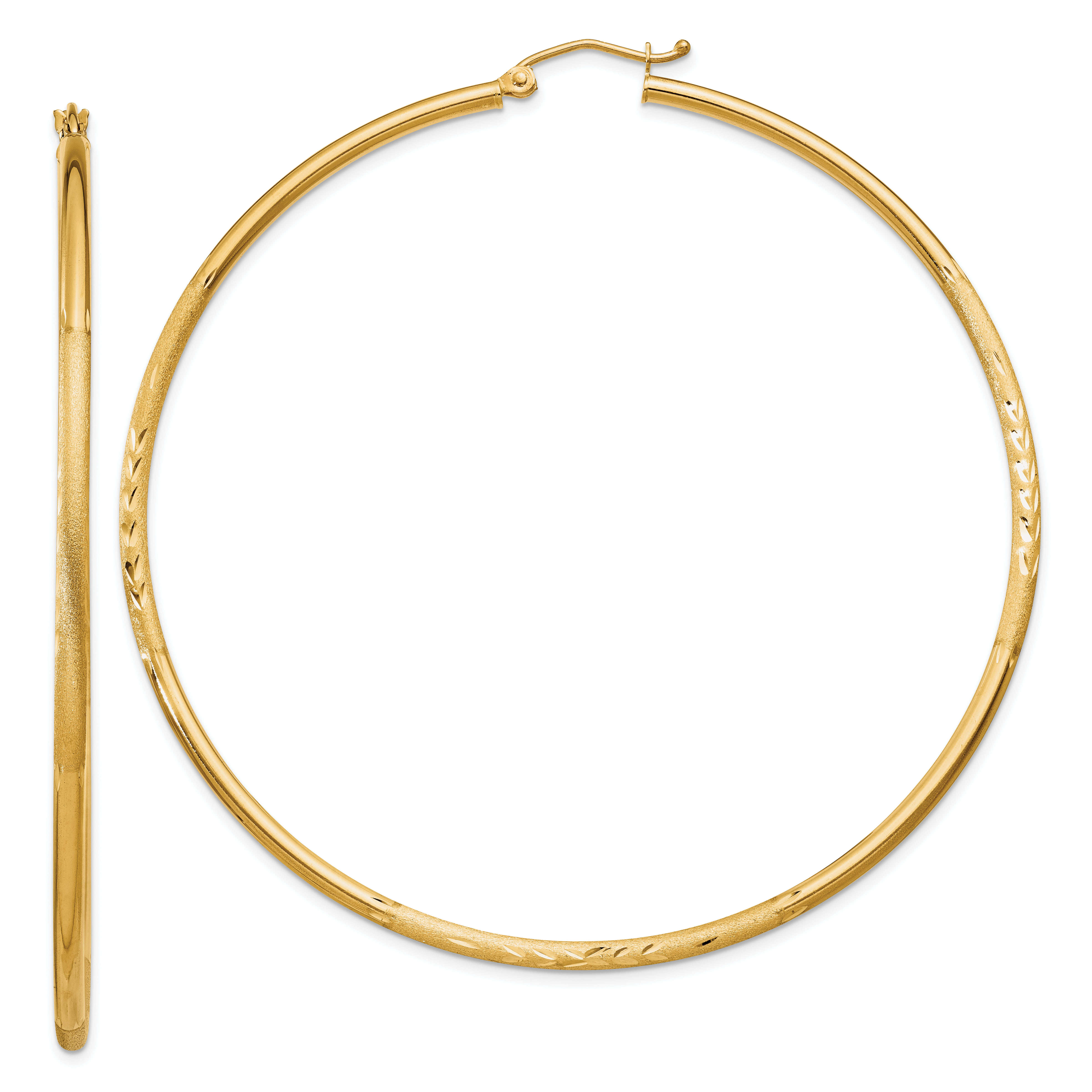  13 mm 10k Yellow Gold Satin and Diamond-cut Hoop Earrings  Unknown Friendly Weight 10K yellow gold - view 80