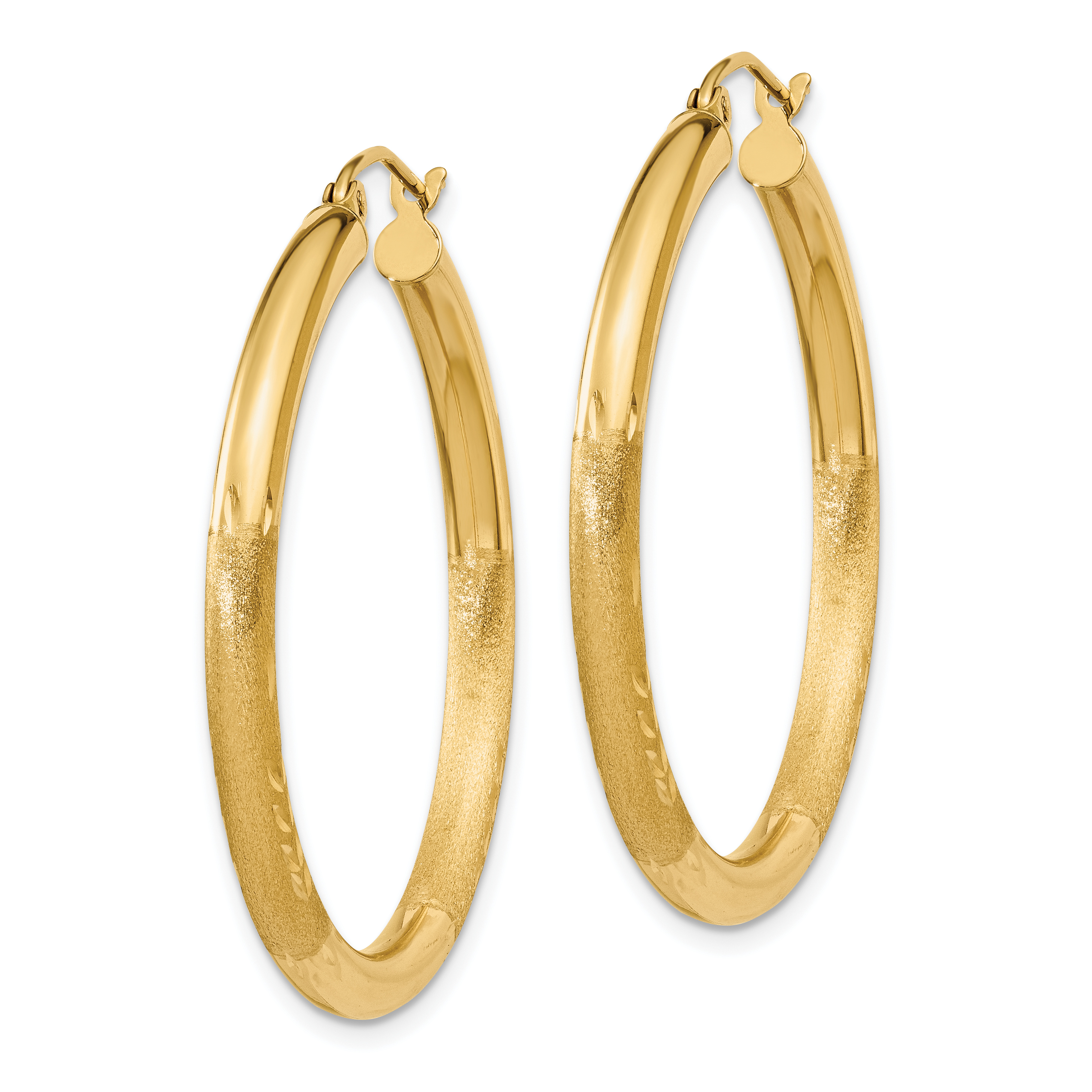  13 mm 10k Yellow Gold Satin and Diamond-cut Hoop Earrings  Unknown Friendly Weight 10K yellow gold - view 37