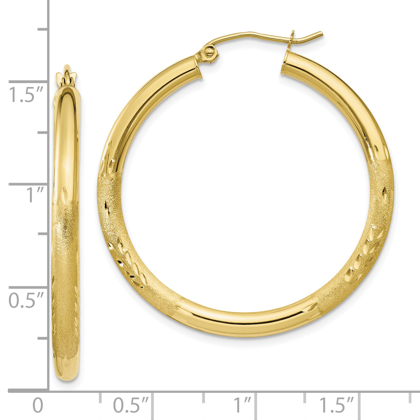  13 mm 10k Yellow Gold Satin and Diamond-cut Hoop Earrings  Unknown Friendly Weight 10K yellow gold - view 39