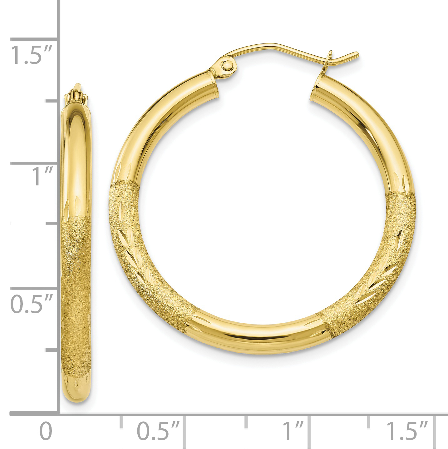  13 mm 10k Yellow Gold Satin and Diamond-cut Hoop Earrings  Unknown Friendly Weight 10K yellow gold - view 31