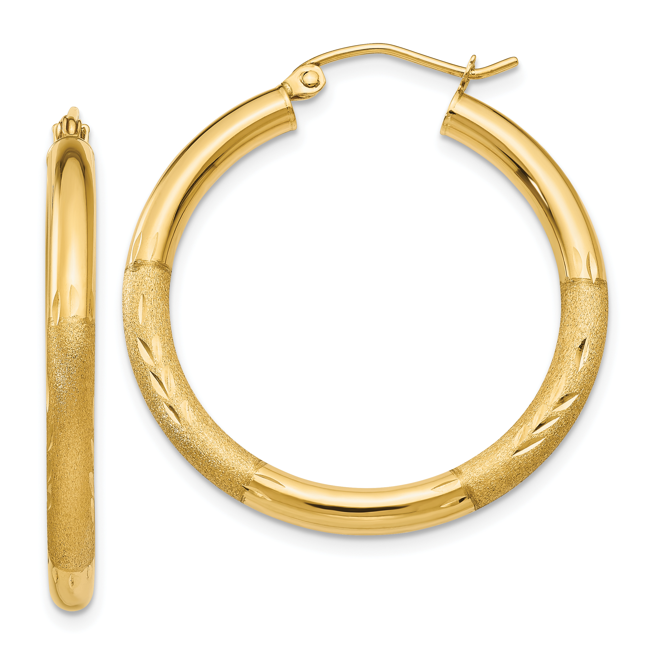  13 mm 10k Yellow Gold Satin and Diamond-cut Hoop Earrings  Unknown Friendly Weight 10K yellow gold - view 32