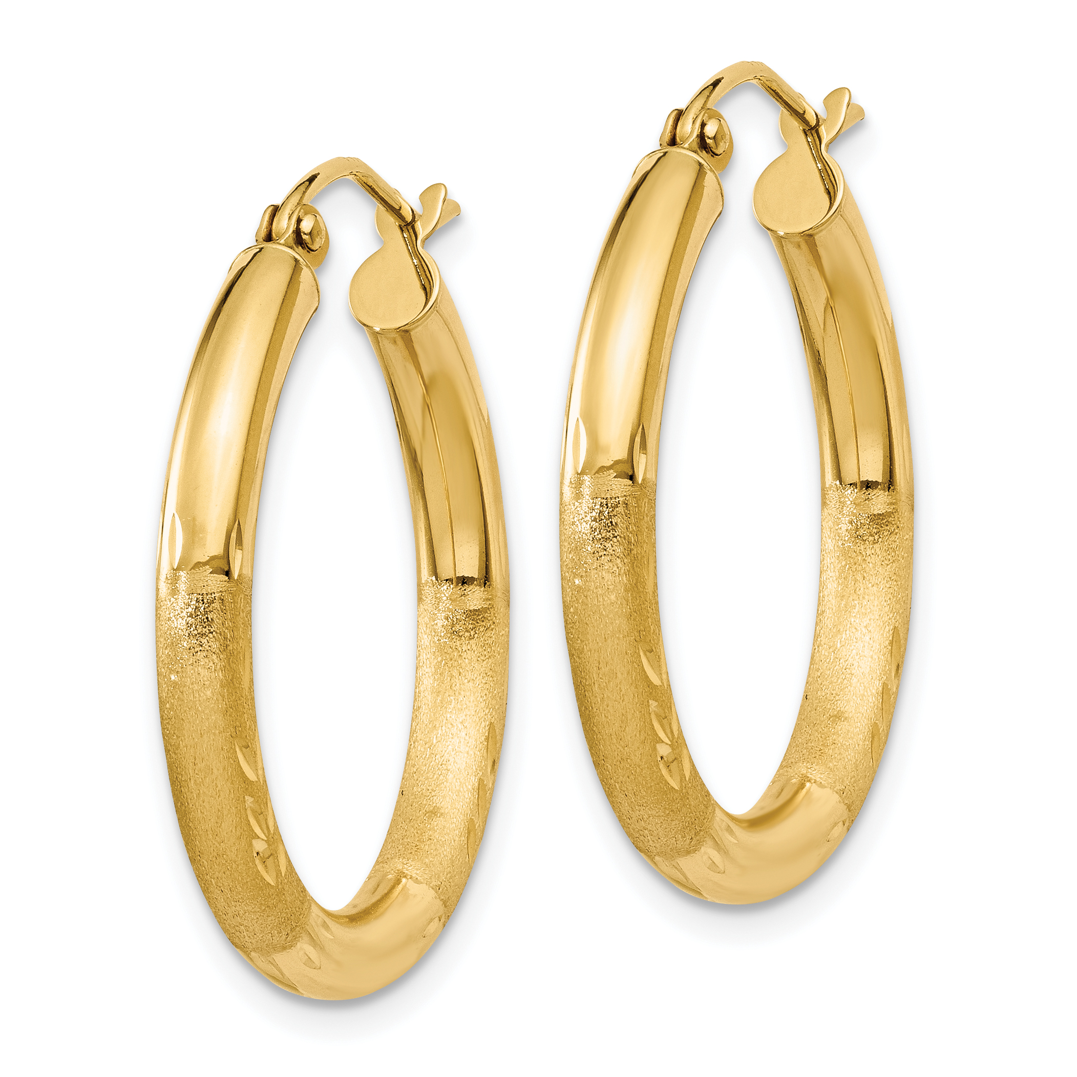  13 mm 10k Yellow Gold Satin and Diamond-cut Hoop Earrings  Unknown Friendly Weight 10K yellow gold - view 21