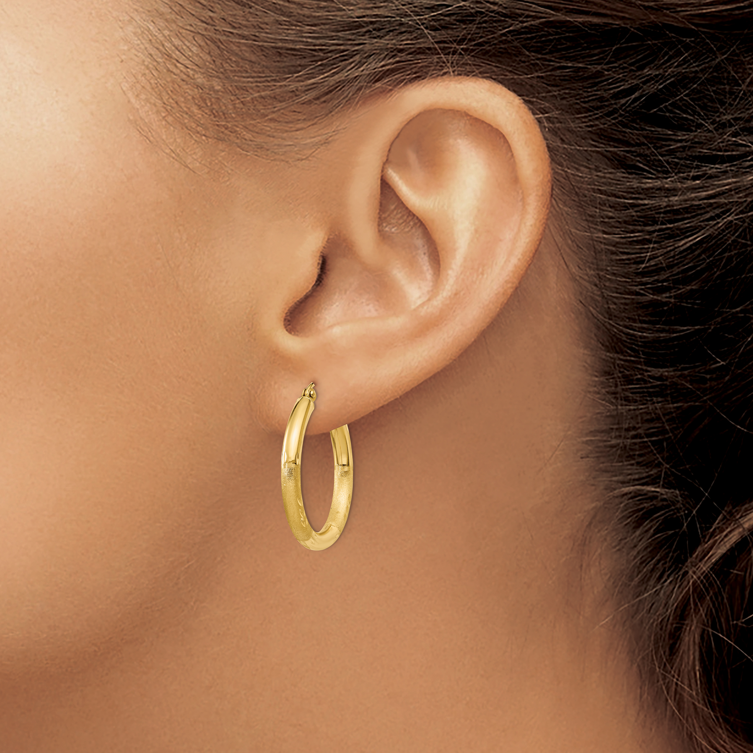  13 mm 10k Yellow Gold Satin and Diamond-cut Hoop Earrings  Unknown Friendly Weight 10K yellow gold - view 22