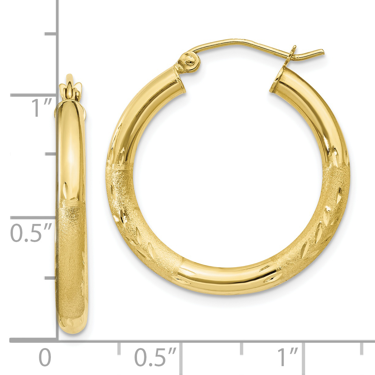  13 mm 10k Yellow Gold Satin and Diamond-cut Hoop Earrings  Unknown Friendly Weight 10K yellow gold - view 23