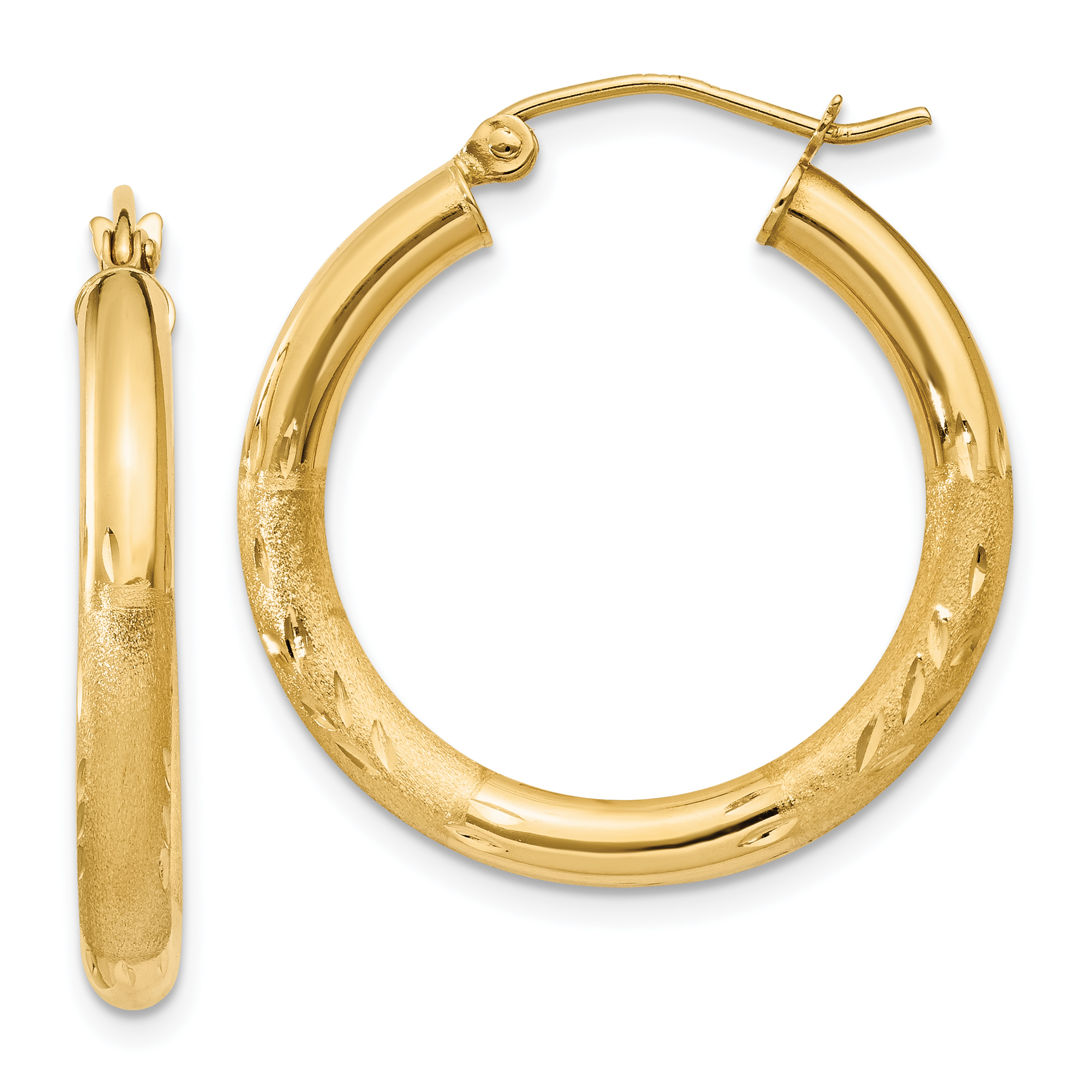  13 mm 10k Yellow Gold Satin and Diamond-cut Hoop Earrings  Unknown Friendly Weight 10K yellow gold - view 24
