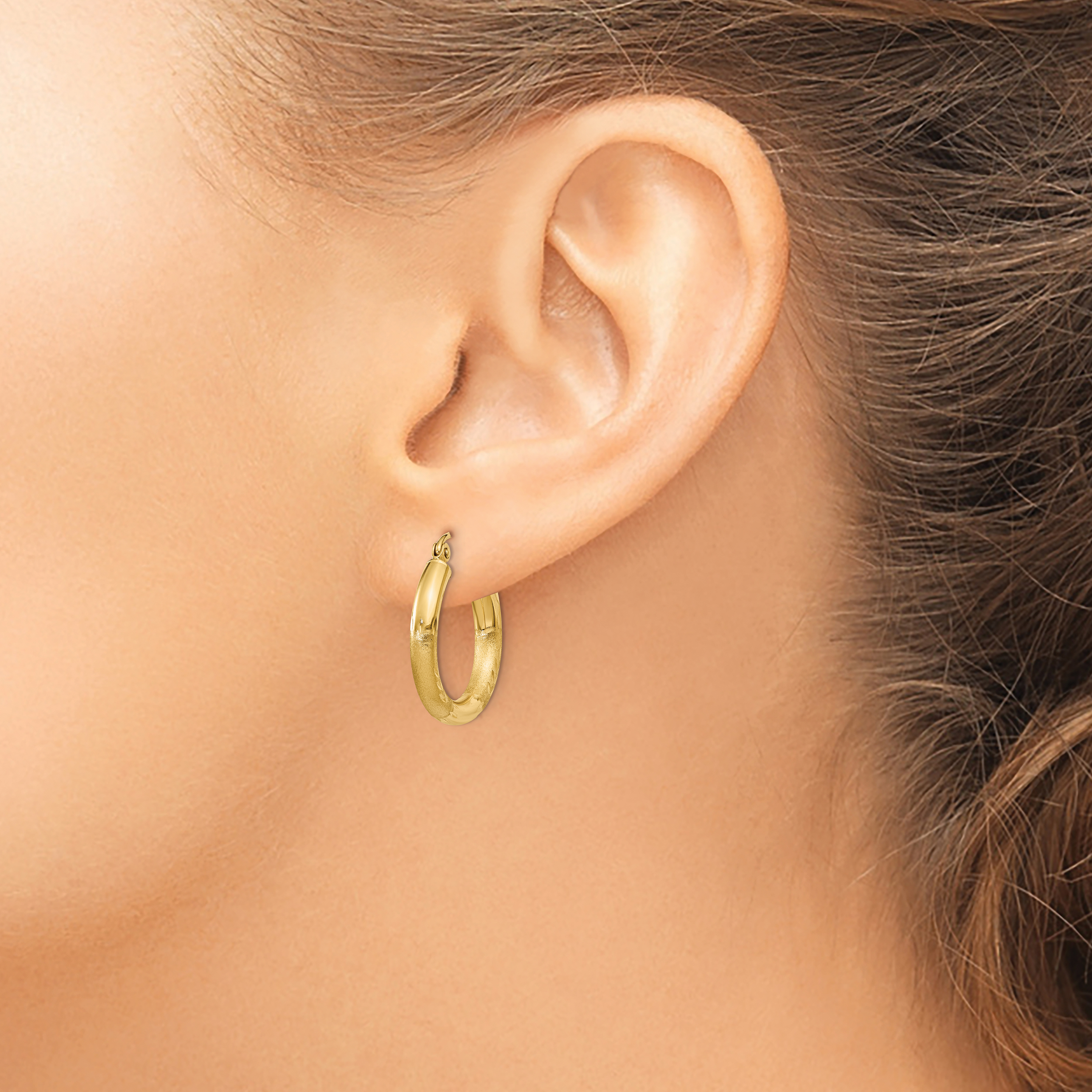  13 mm 10k Yellow Gold Satin and Diamond-cut Hoop Earrings  Unknown Friendly Weight 10K yellow gold - view 14