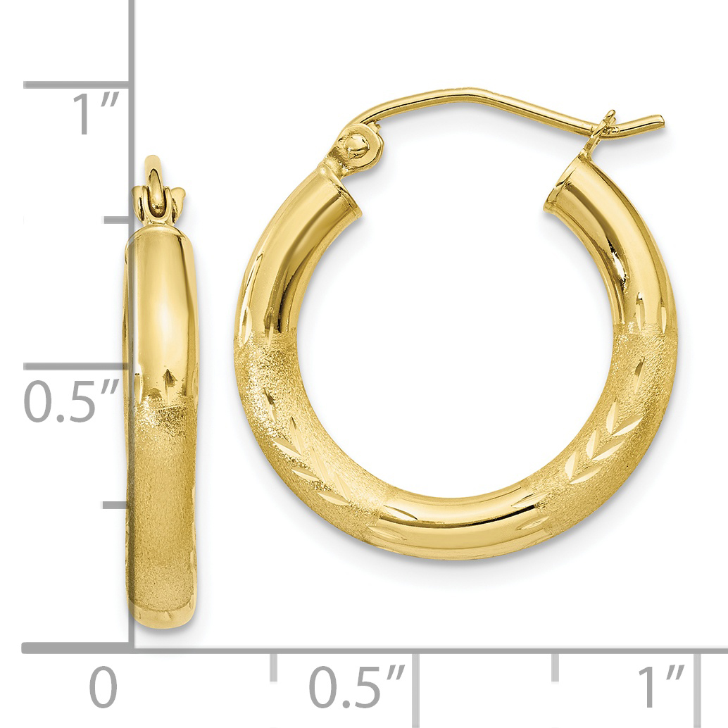  13 mm 10k Yellow Gold Satin and Diamond-cut Hoop Earrings  Unknown Friendly Weight 10K yellow gold - view 15