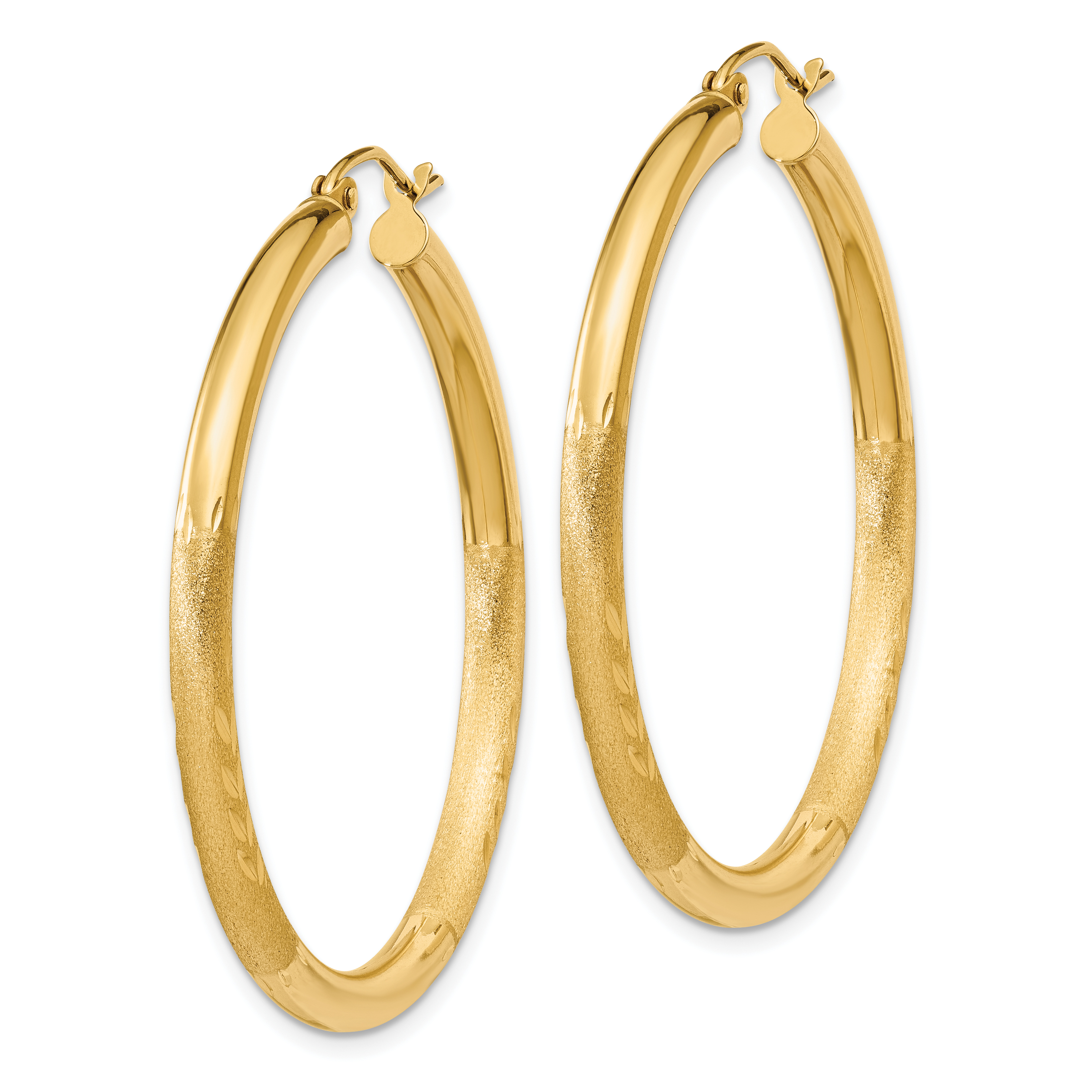  13 mm 10k Yellow Gold Satin and Diamond-cut Hoop Earrings  Unknown Friendly Weight 10K yellow gold - view 45