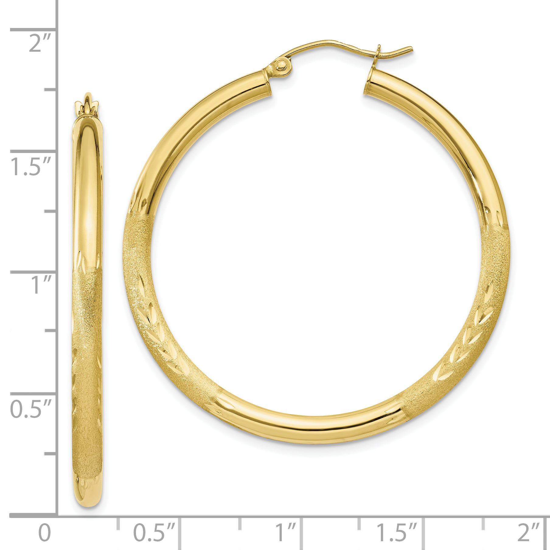  13 mm 10k Yellow Gold Satin and Diamond-cut Hoop Earrings  Unknown Friendly Weight 10K yellow gold - view 47
