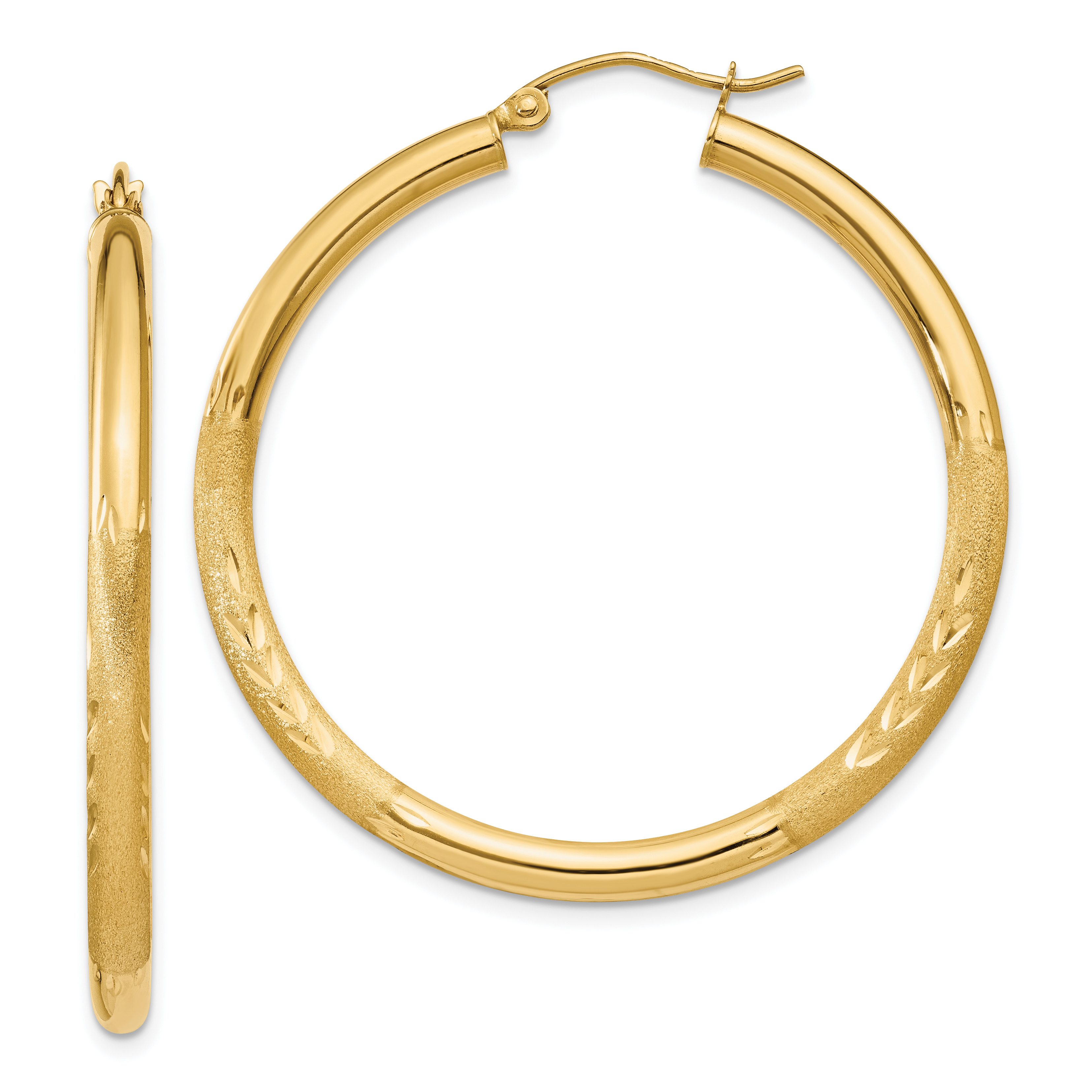  13 mm 10k Yellow Gold Satin and Diamond-cut Hoop Earrings  Unknown Friendly Weight 10K yellow gold - view 48