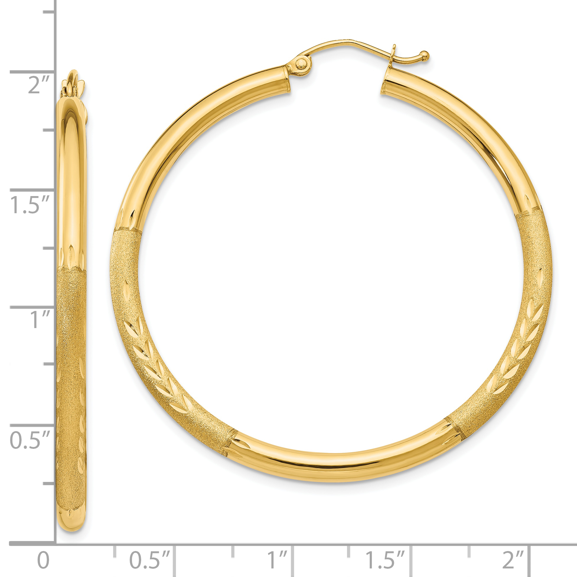  13 mm 10k Yellow Gold Satin and Diamond-cut Hoop Earrings  Unknown Friendly Weight 10K yellow gold - view 55