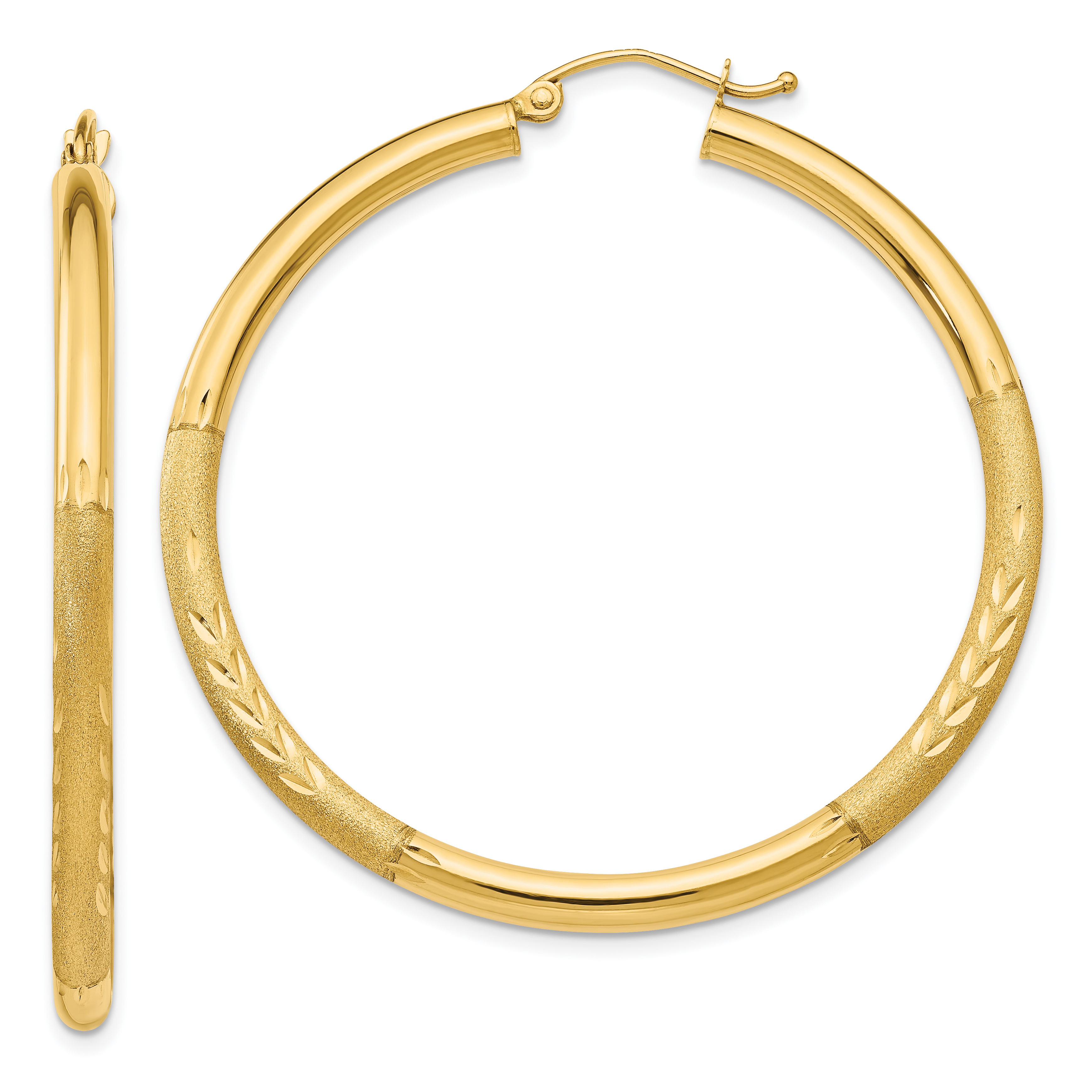  13 mm 10k Yellow Gold Satin and Diamond-cut Hoop Earrings  Unknown Friendly Weight 10K yellow gold - view 56