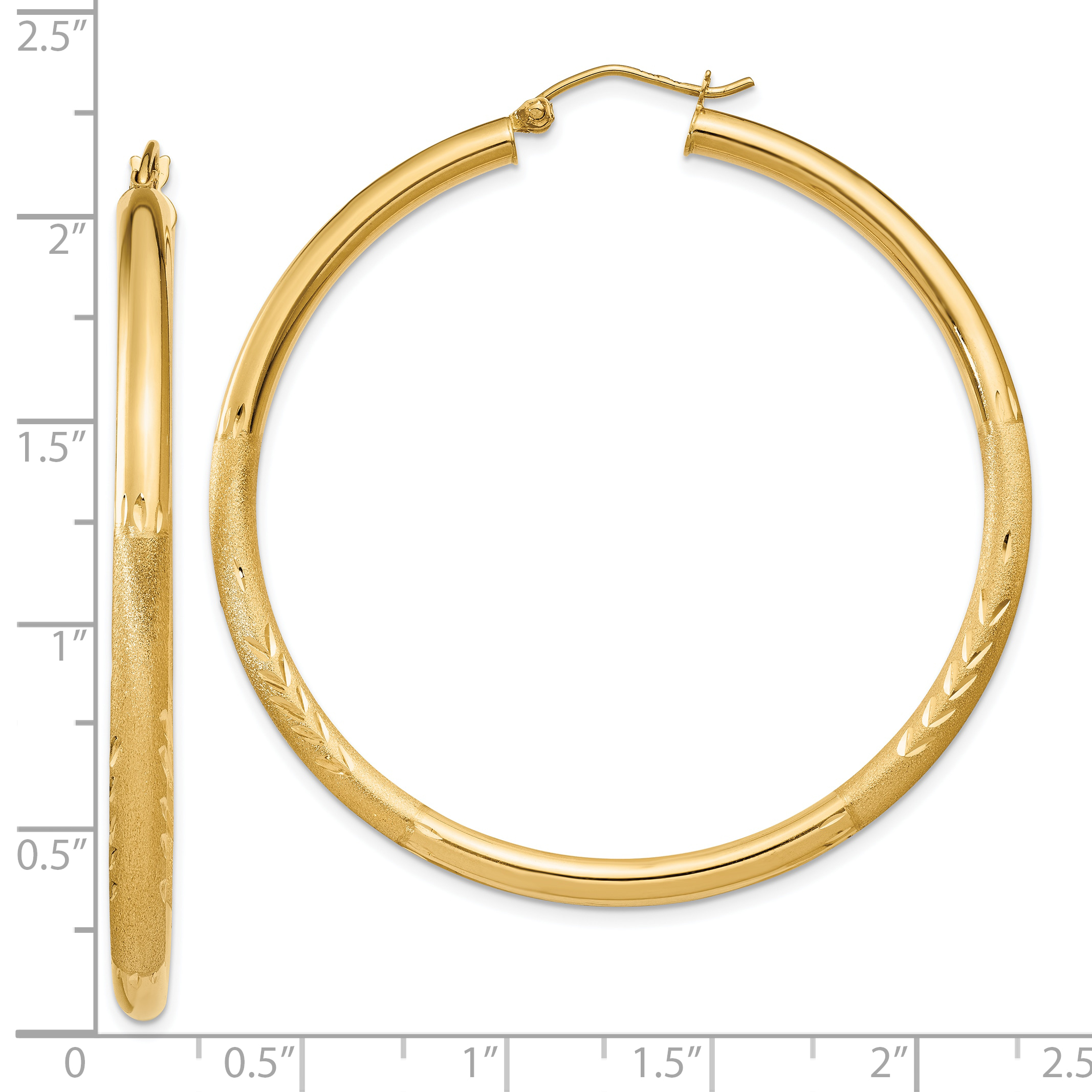  13 mm 10k Yellow Gold Satin and Diamond-cut Hoop Earrings  Unknown Friendly Weight 10K yellow gold - view 63
