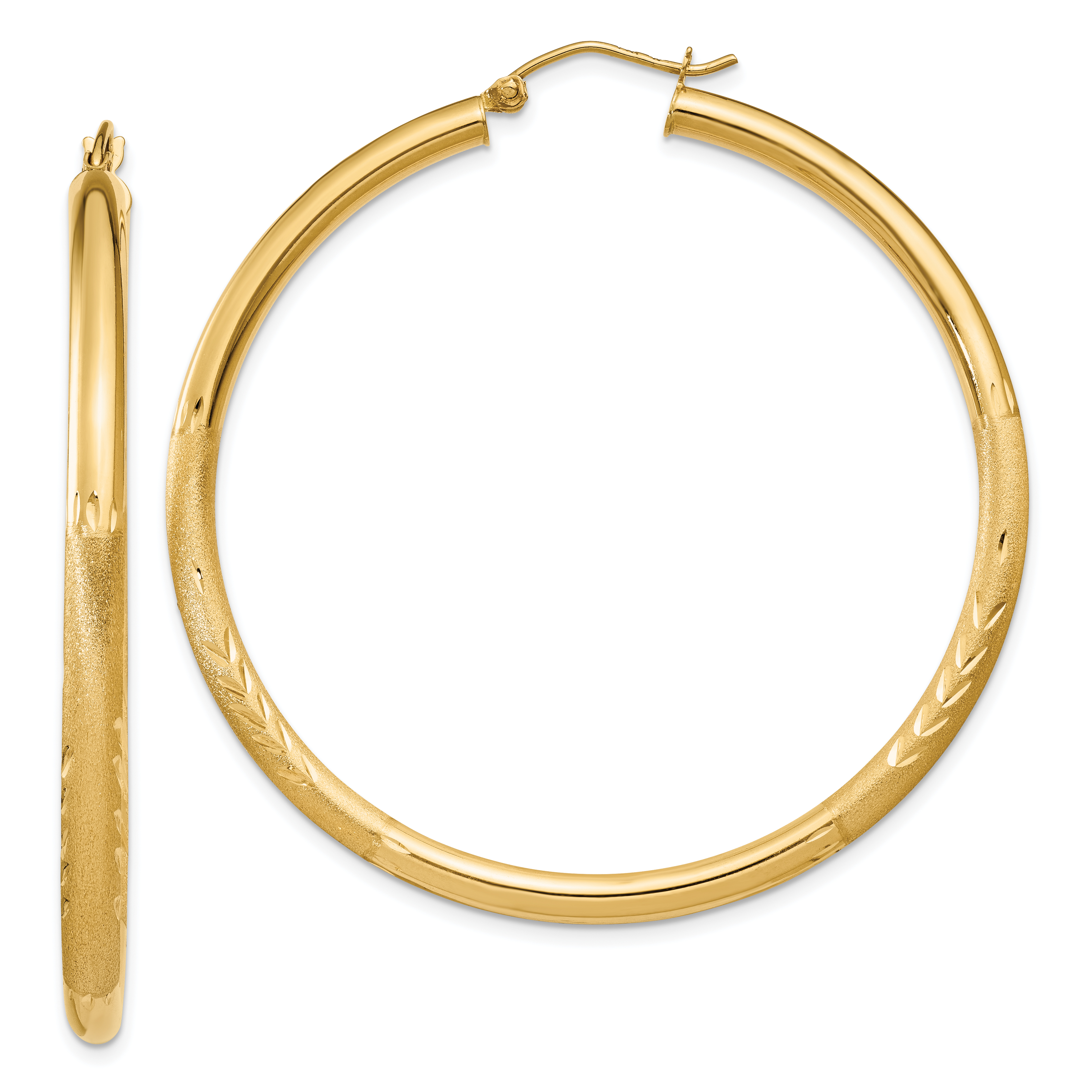  13 mm 10k Yellow Gold Satin and Diamond-cut Hoop Earrings  Unknown Friendly Weight 10K yellow gold - view 64