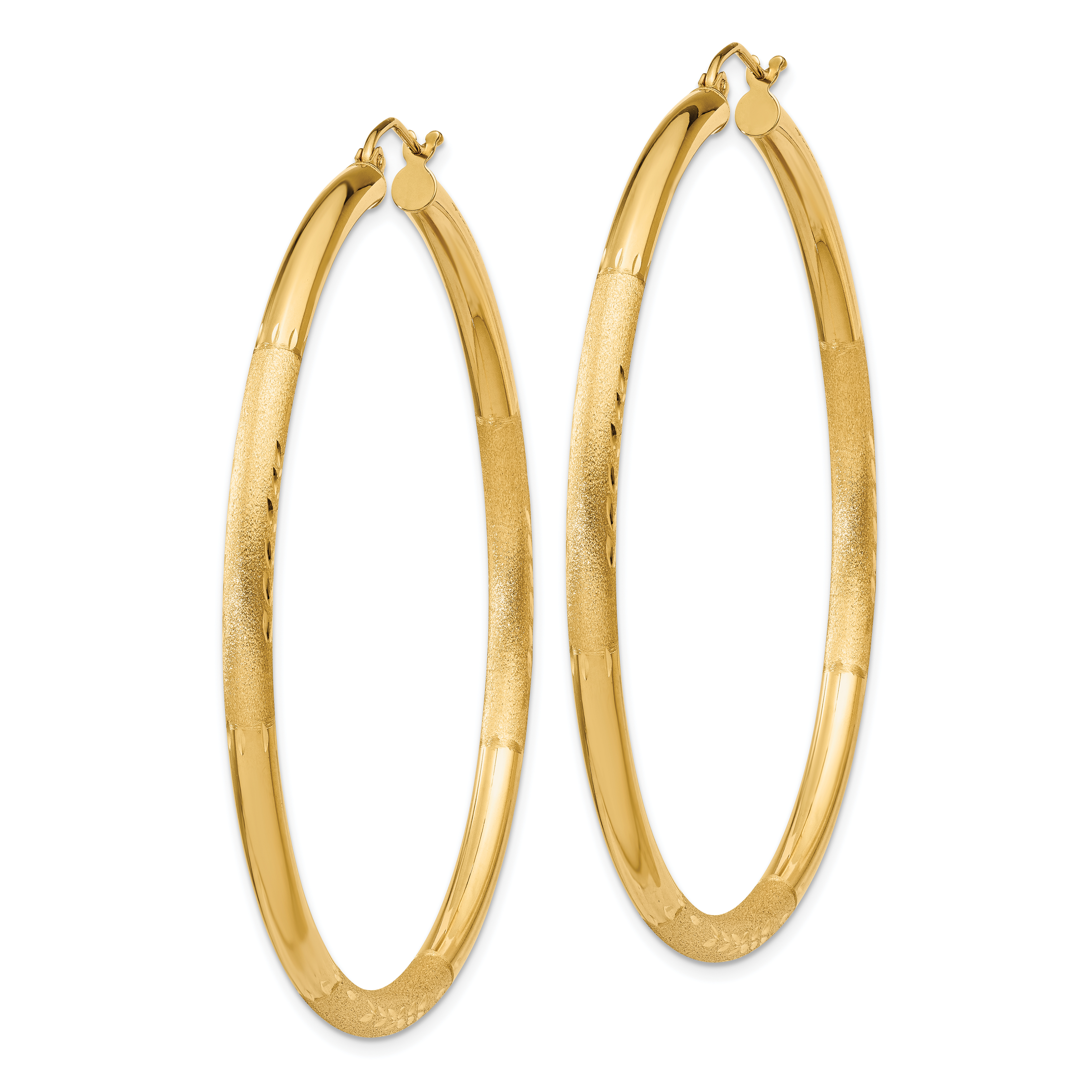  13 mm 10k Yellow Gold Satin and Diamond-cut Hoop Earrings  Unknown Friendly Weight 10K yellow gold - view 69