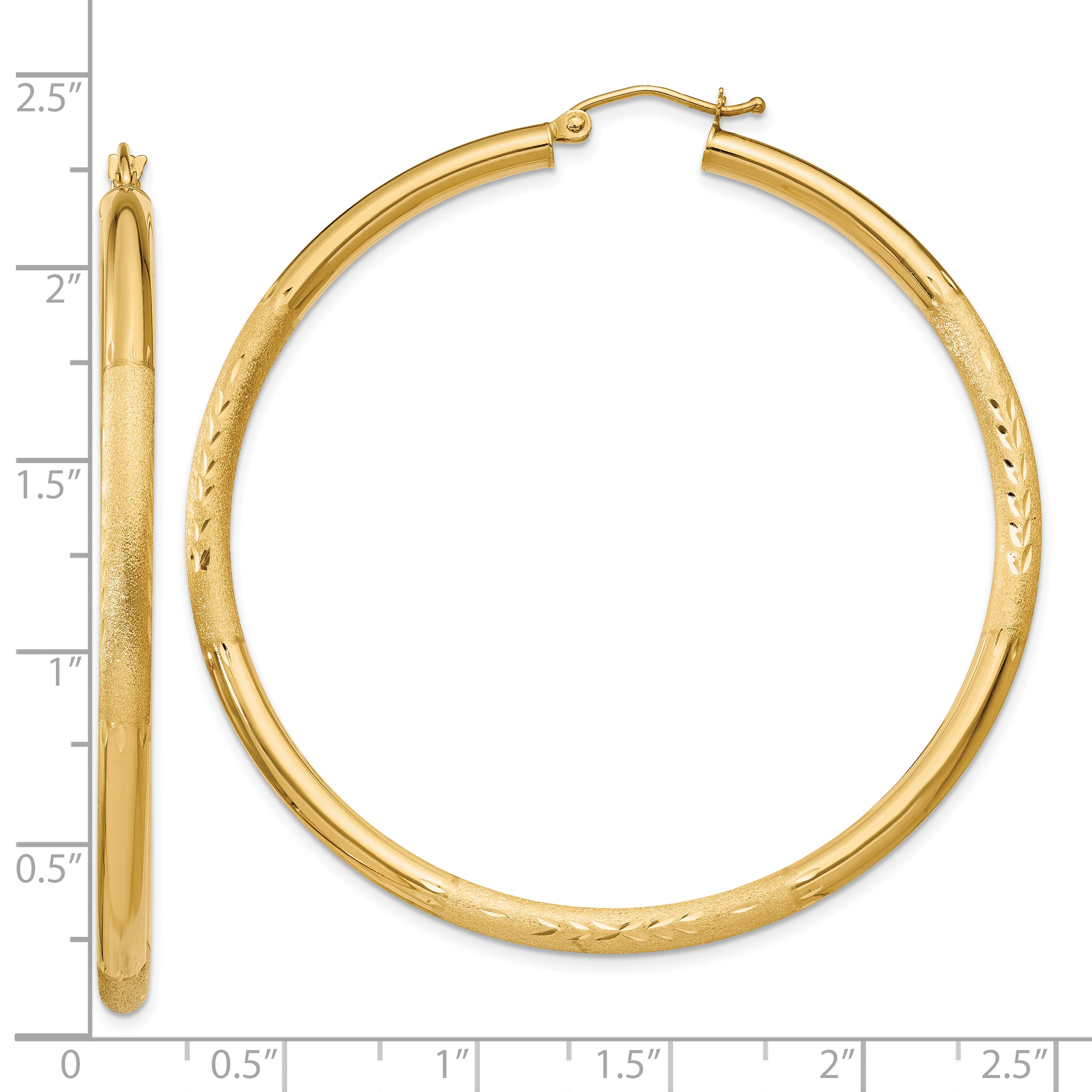  13 mm 10k Yellow Gold Satin and Diamond-cut Hoop Earrings  Unknown Friendly Weight 10K yellow gold - view 71