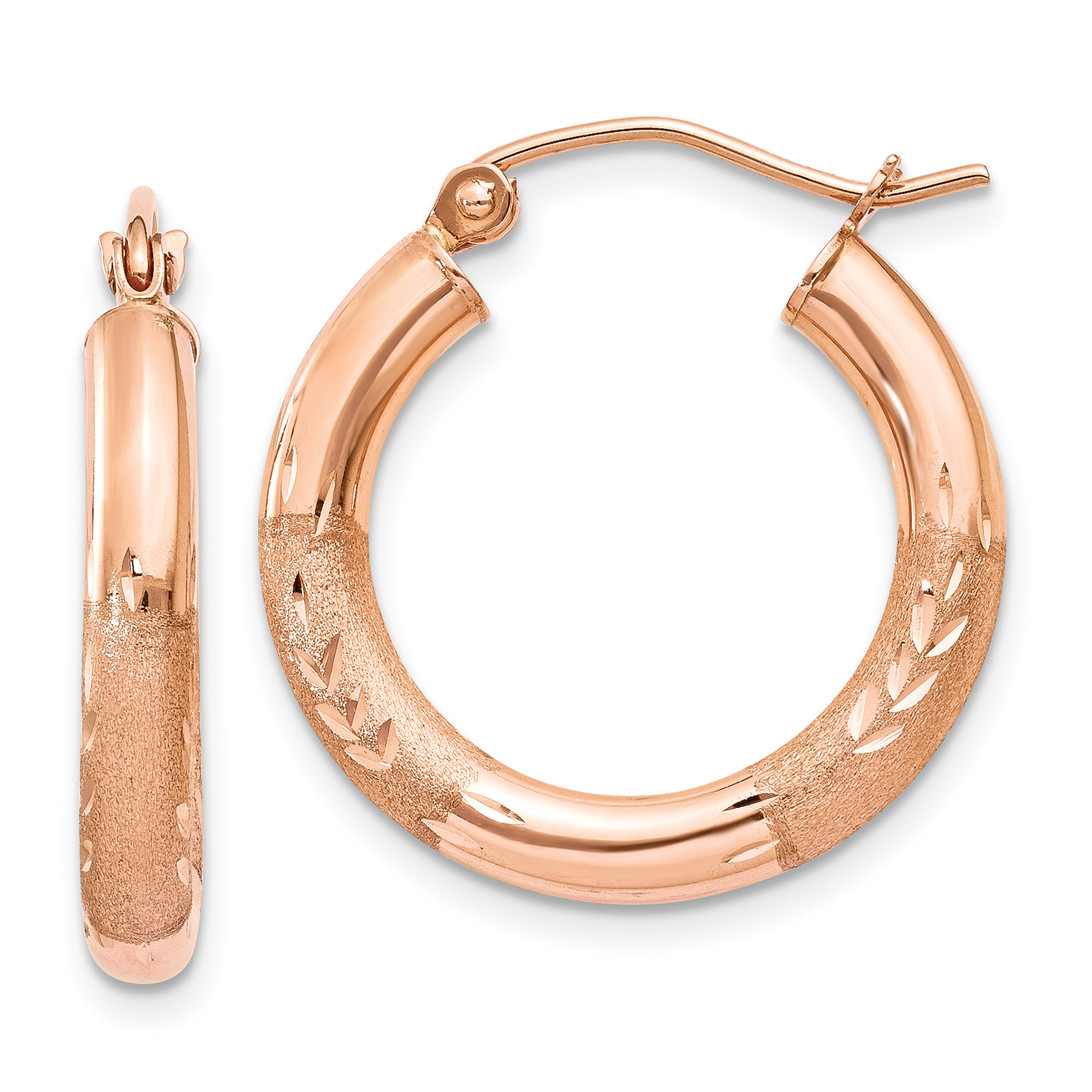  13 mm 14k Rose Gold Satin and Diamond-cut Hoop Earrings  Unknown Friendly Weight 14K rose gold - view 8