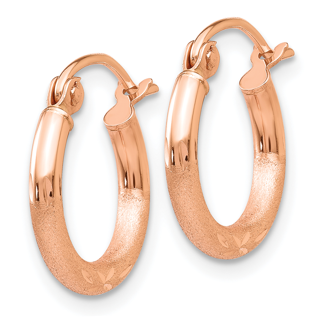  13 mm 14k Rose Gold Satin and Diamond-cut Hoop Earrings  Unknown Friendly Weight 14K rose gold