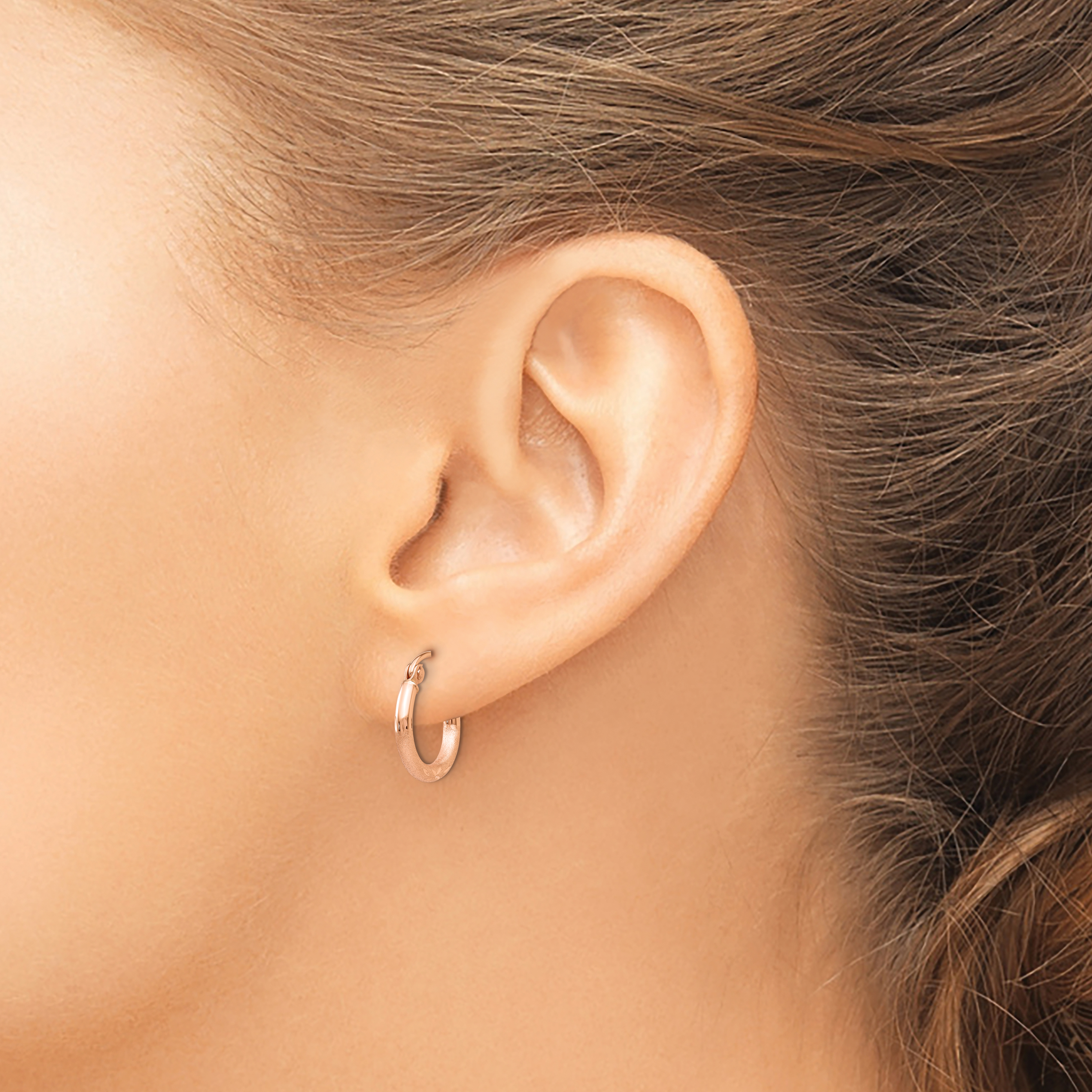  13 mm 14k Rose Gold Satin and Diamond-cut Hoop Earrings  Unknown Friendly Weight 14K rose gold - view 2