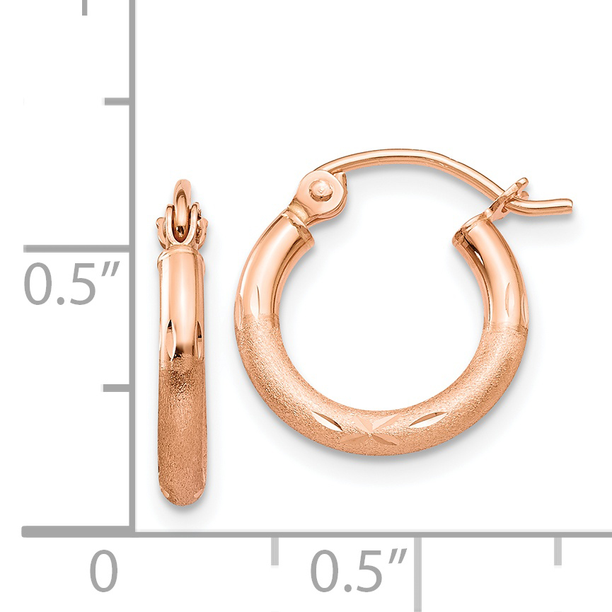  13 mm 14k Rose Gold Satin and Diamond-cut Hoop Earrings  Unknown Friendly Weight 14K rose gold - view 3
