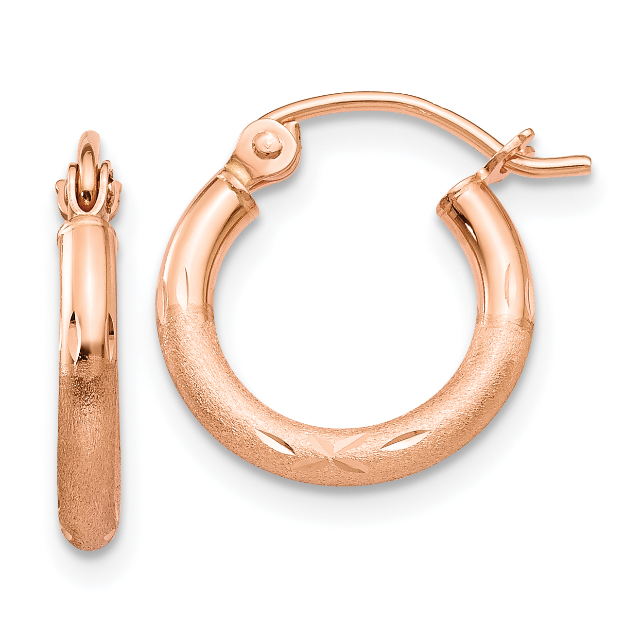  13 mm 14k Rose Gold Satin and Diamond-cut Hoop Earrings  Unknown Friendly Weight 14K rose gold - view 4