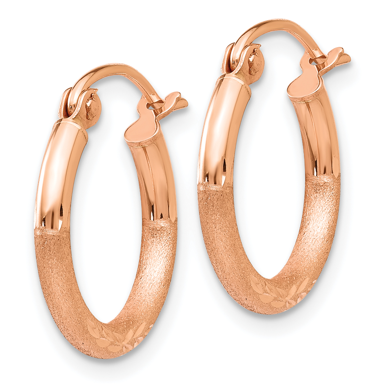  13 mm 14k Rose Gold Satin and Diamond-cut Hoop Earrings  Unknown Friendly Weight 14K rose gold - view 9