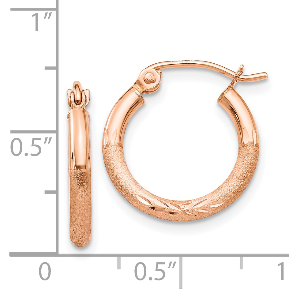  13 mm 14k Rose Gold Satin and Diamond-cut Hoop Earrings  Unknown Friendly Weight 14K rose gold - view 11