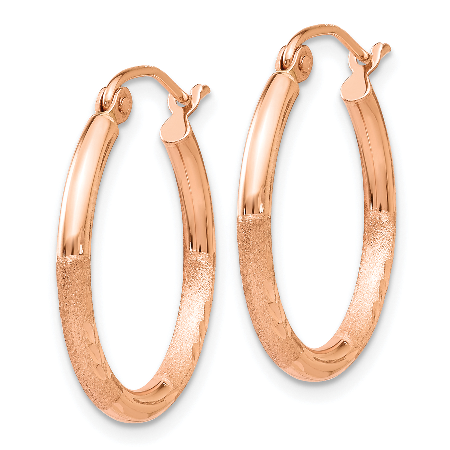  13 mm 14k Rose Gold Satin and Diamond-cut Hoop Earrings  Unknown Friendly Weight 14K rose gold - view 13