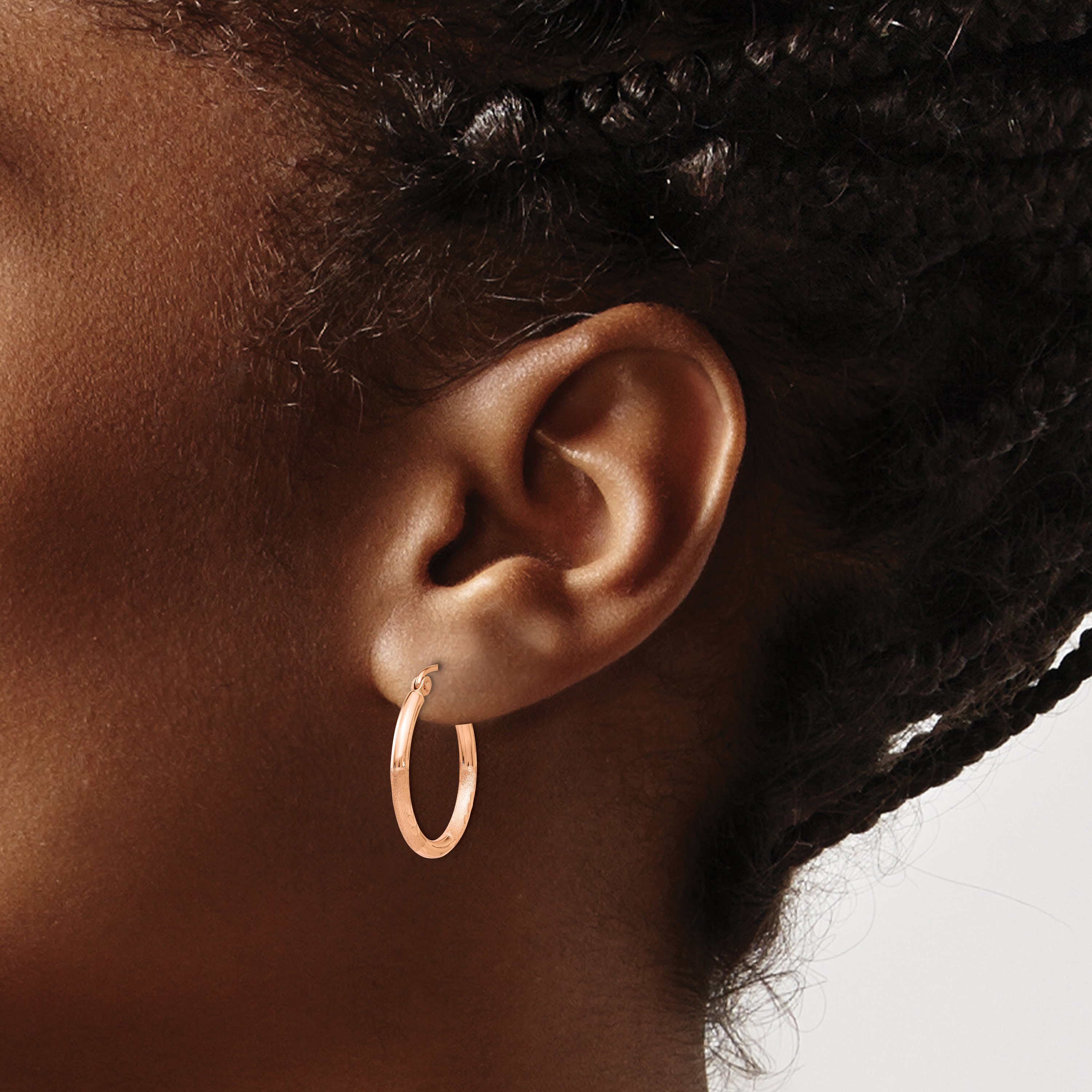  13 mm 14k Rose Gold Satin and Diamond-cut Hoop Earrings  Unknown Friendly Weight 14K rose gold - view 14