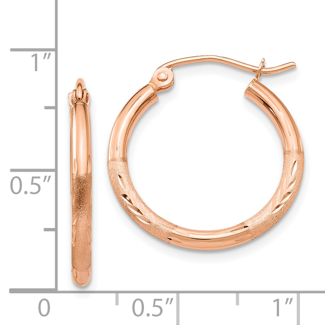  13 mm 14k Rose Gold Satin and Diamond-cut Hoop Earrings  Unknown Friendly Weight 14K rose gold - view 15