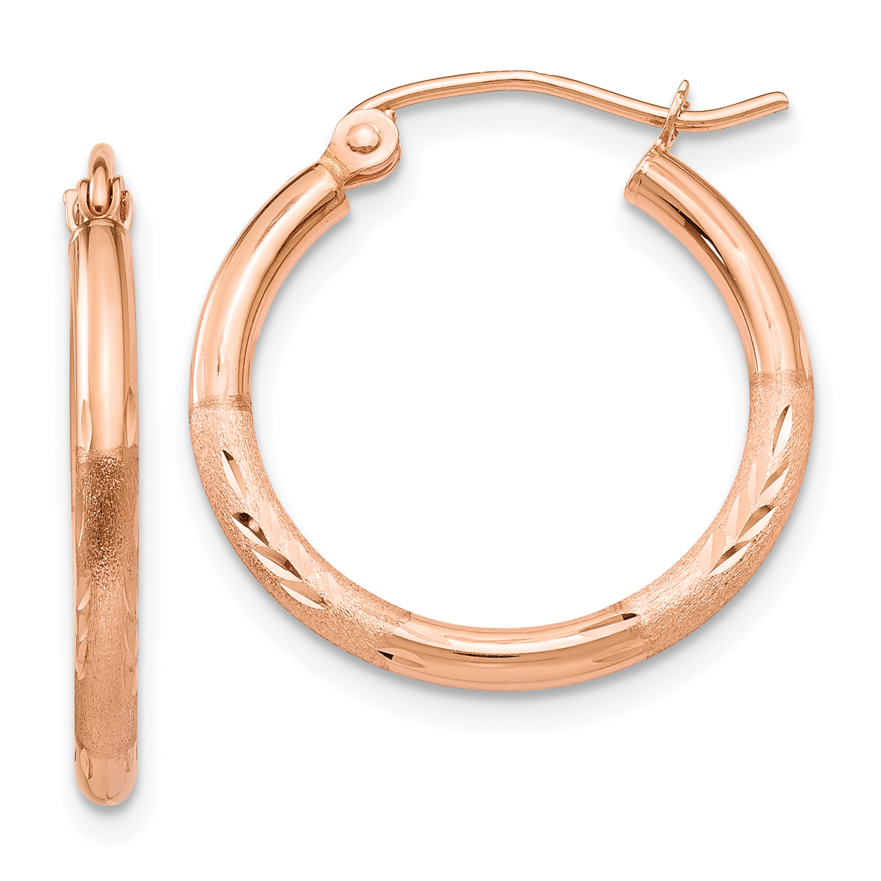  13 mm 14k Rose Gold Satin and Diamond-cut Hoop Earrings  Unknown Friendly Weight 14K rose gold - view 16