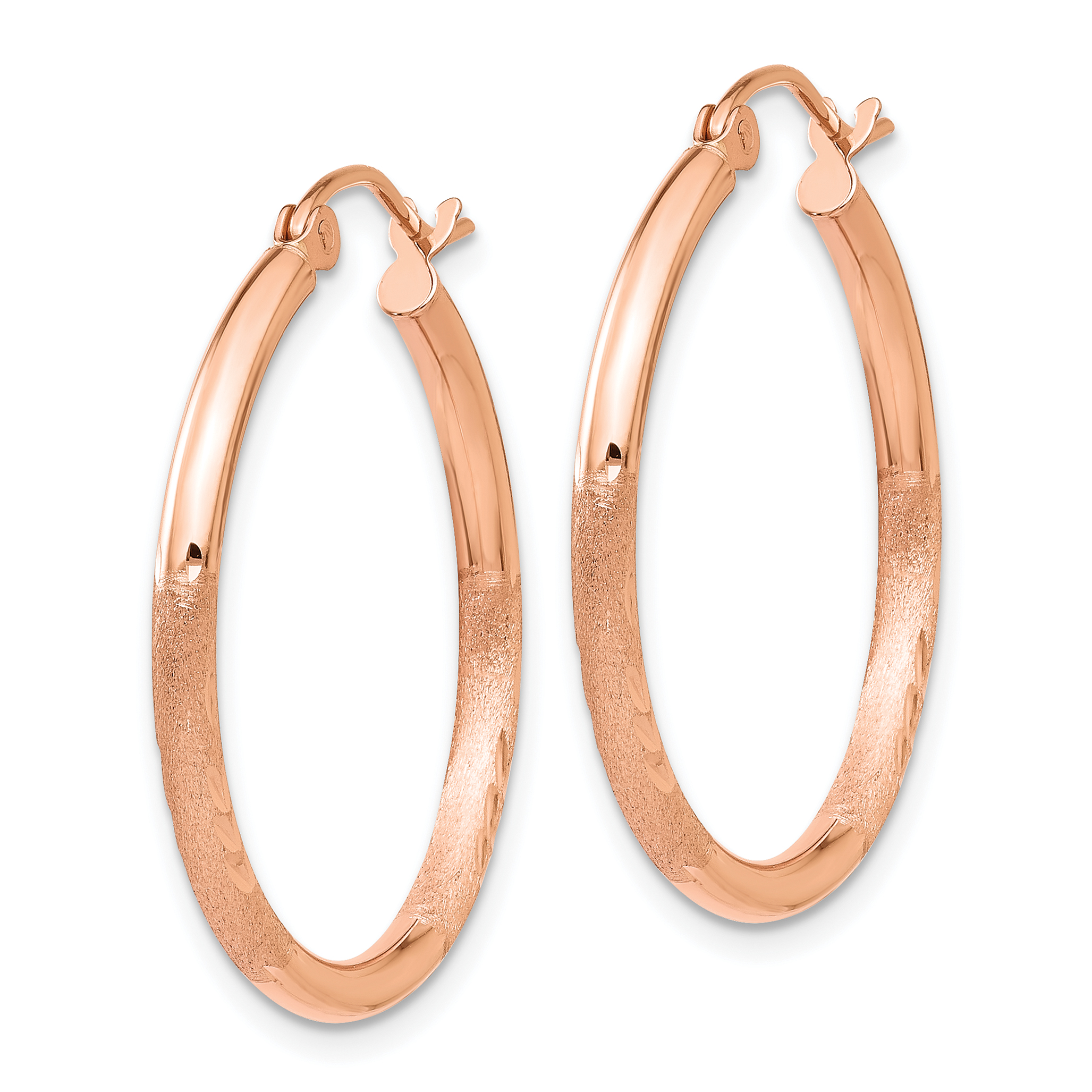  13 mm 14k Rose Gold Satin and Diamond-cut Hoop Earrings  Unknown Friendly Weight 14K rose gold - view 17