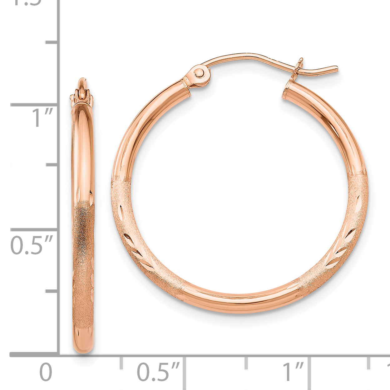  13 mm 14k Rose Gold Satin and Diamond-cut Hoop Earrings  Unknown Friendly Weight 14K rose gold - view 19