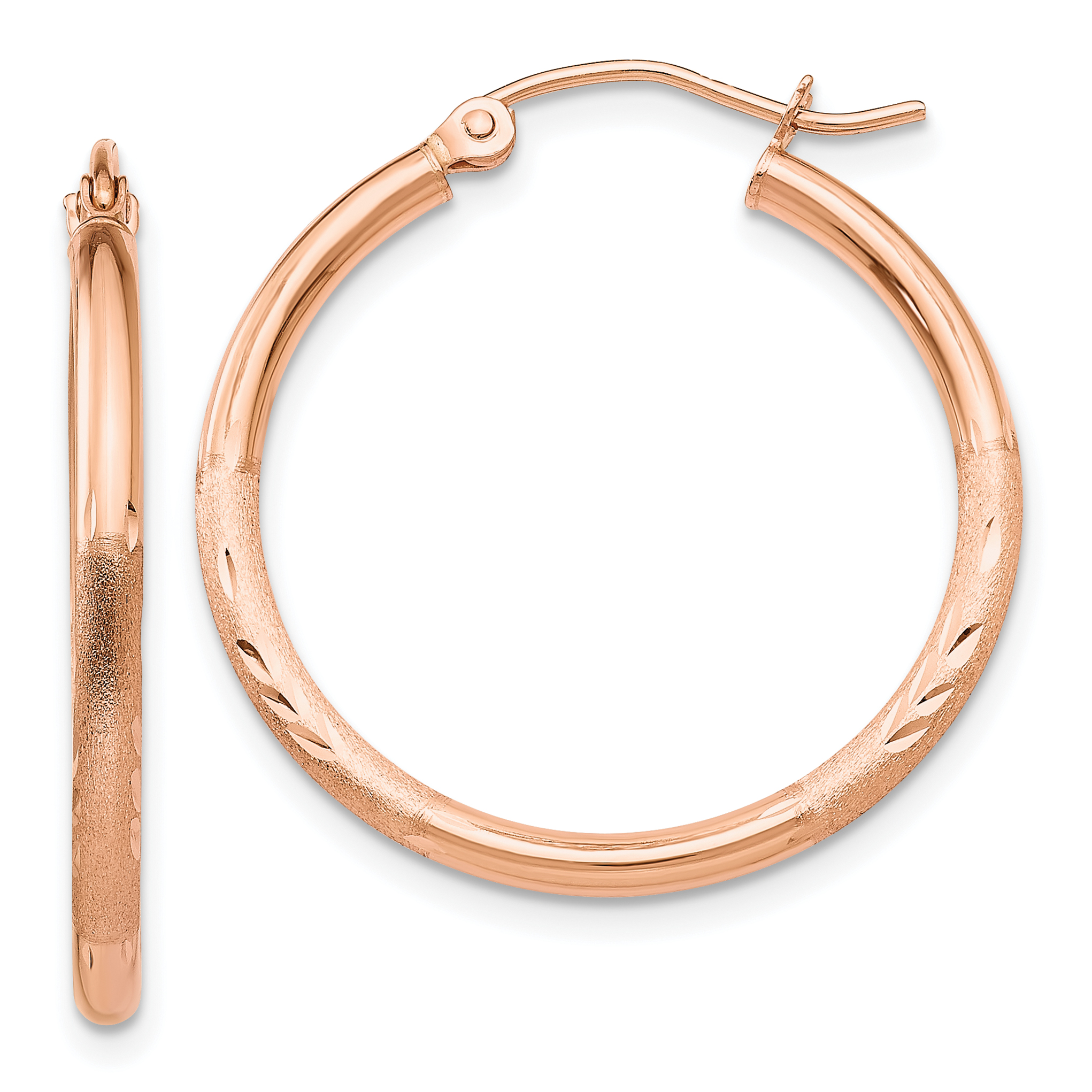  13 mm 14k Rose Gold Satin and Diamond-cut Hoop Earrings  Unknown Friendly Weight 14K rose gold - view 20