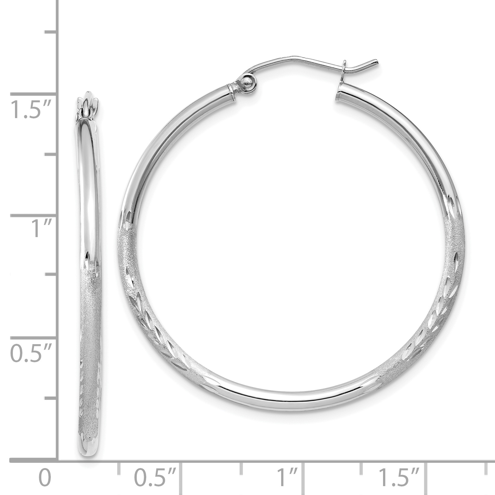  13 mm 14k White Gold Satin and Diamond-cut Hoop Earrings  Unknown Friendly Weight 14K white gold - view 31