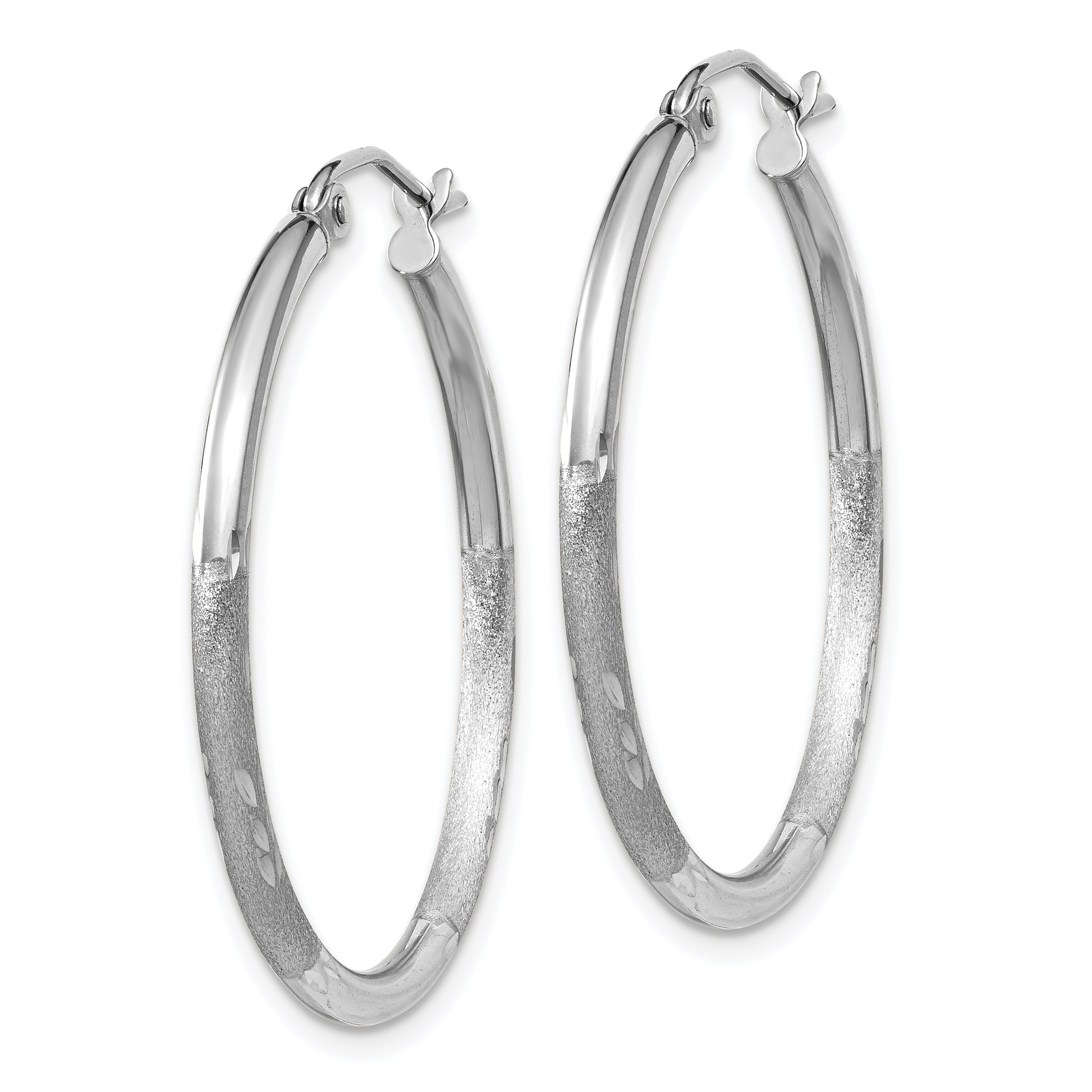  13 mm 14k White Gold Satin and Diamond-cut Hoop Earrings  Unknown Friendly Weight 14K white gold - view 25