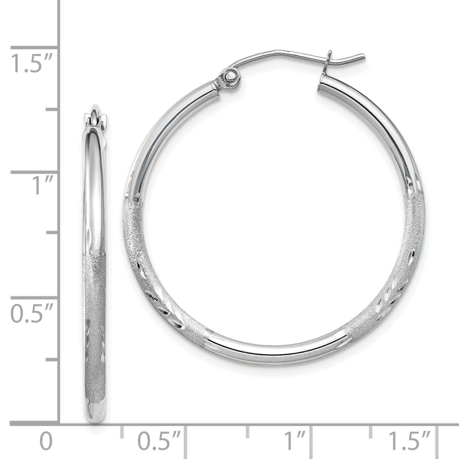  13 mm 14k White Gold Satin and Diamond-cut Hoop Earrings  Unknown Friendly Weight 14K white gold - view 27