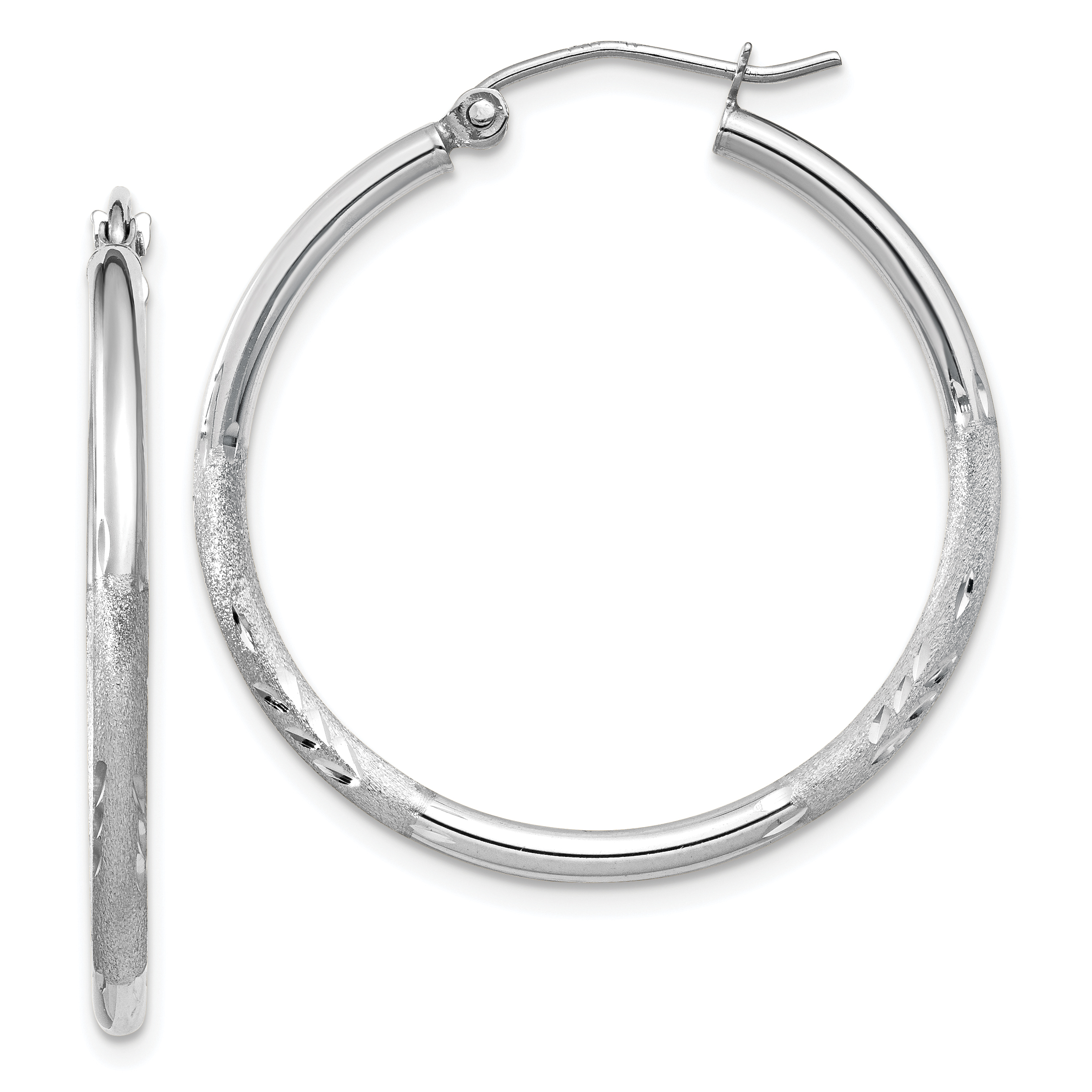  13 mm 14k White Gold Satin and Diamond-cut Hoop Earrings  Unknown Friendly Weight 14K white gold - view 28