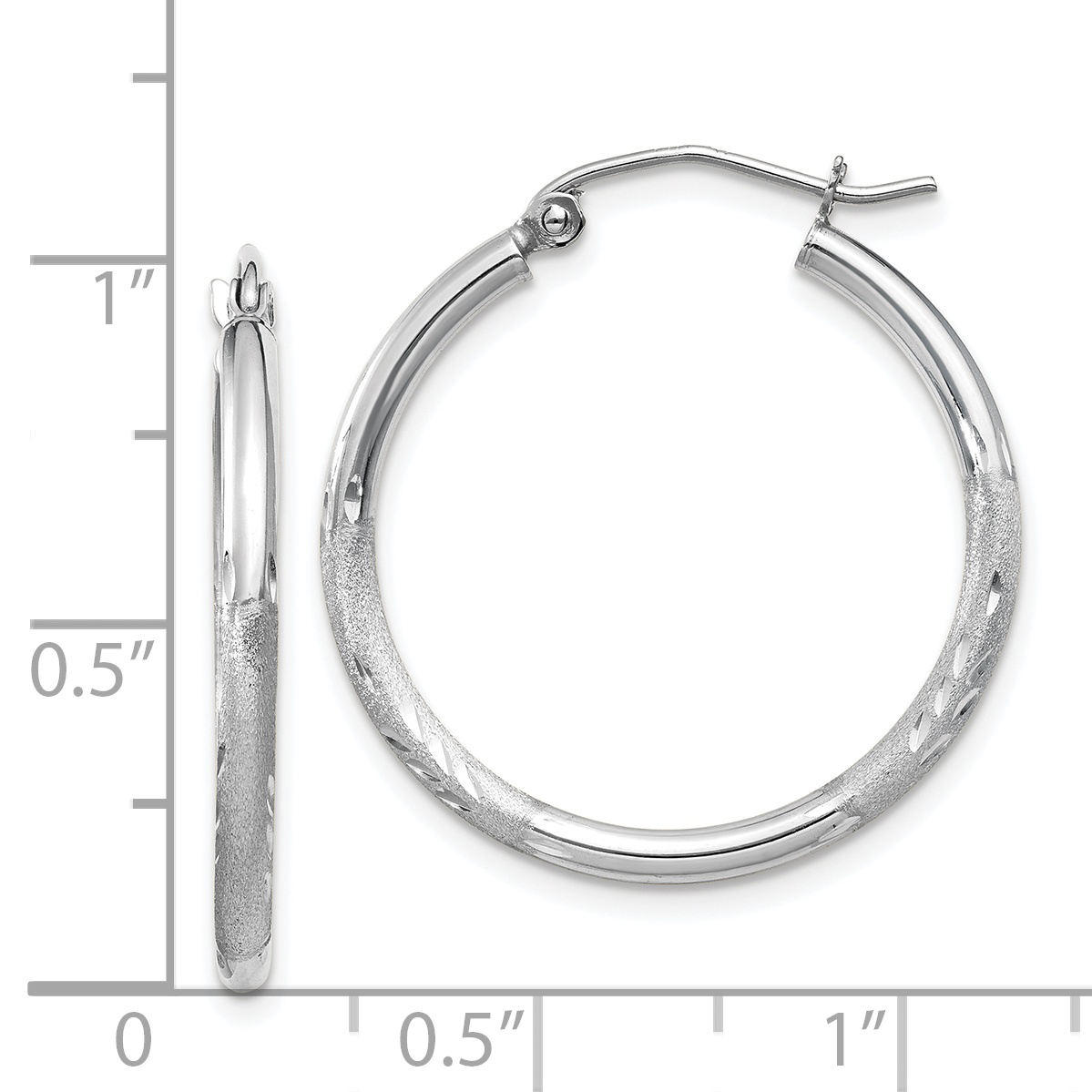  13 mm 14k White Gold Satin and Diamond-cut Hoop Earrings  Unknown Friendly Weight 14K white gold - view 23
