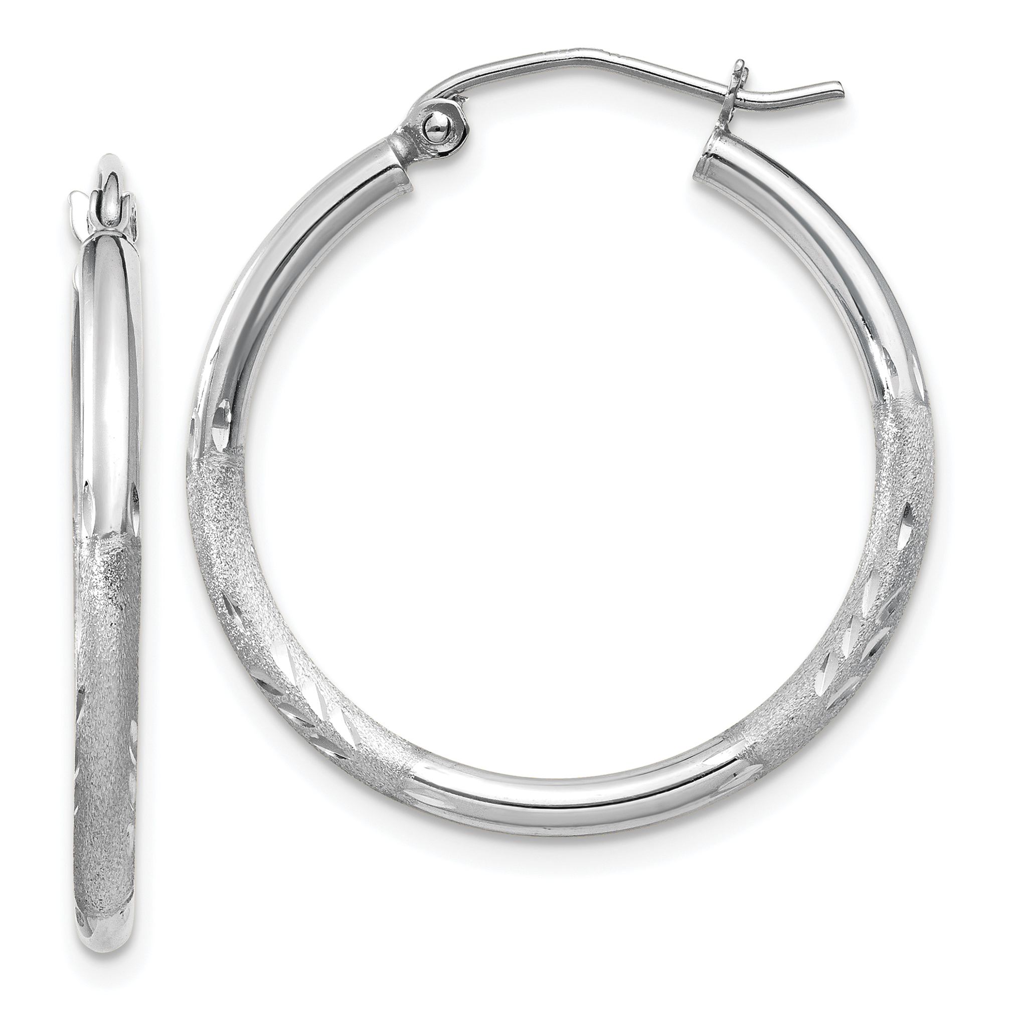  13 mm 14k White Gold Satin and Diamond-cut Hoop Earrings  Unknown Friendly Weight 14K white gold - view 24