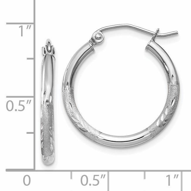  13 mm 14k White Gold Satin and Diamond-cut Hoop Earrings  Unknown Friendly Weight 14K white gold - view 15