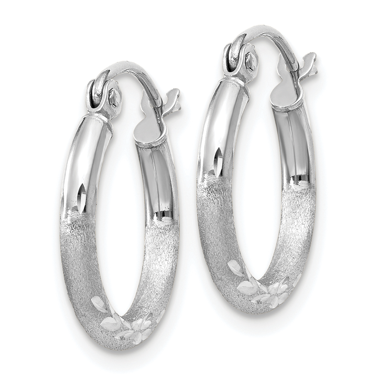  13 mm 14k White Gold Satin and Diamond-cut Hoop Earrings  Unknown Friendly Weight 14K white gold - view 5