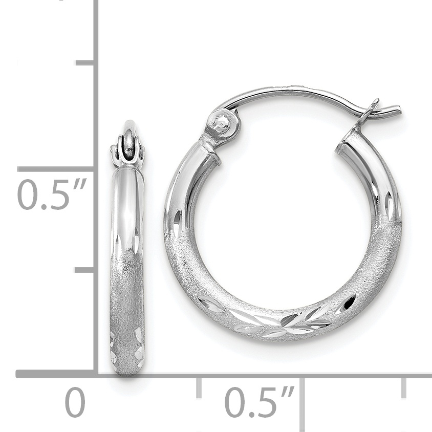  13 mm 14k White Gold Satin and Diamond-cut Hoop Earrings  Unknown Friendly Weight 14K white gold - view 7