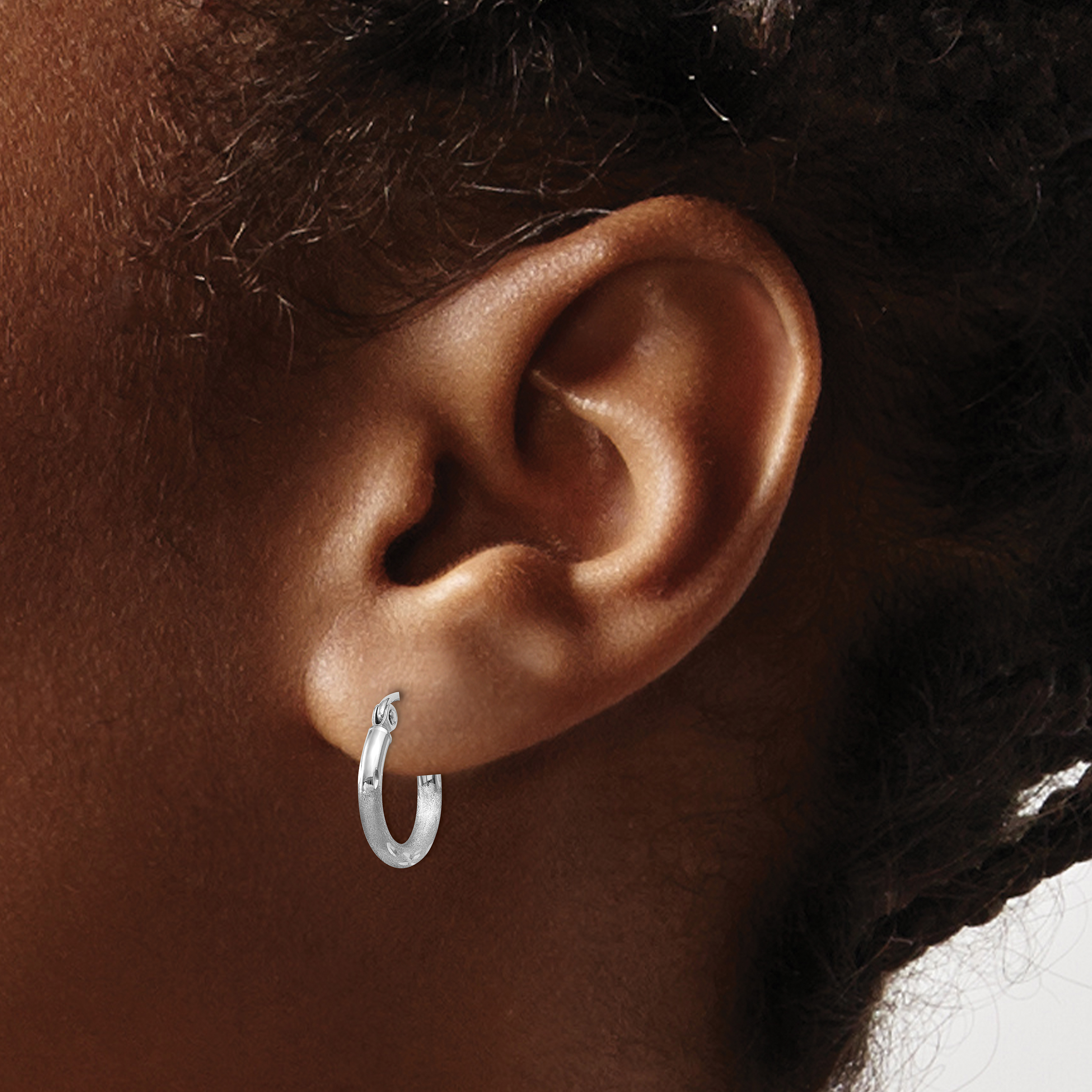  13 mm 14k White Gold Satin and Diamond-cut Hoop Earrings  Unknown Friendly Weight 14K white gold - view 2